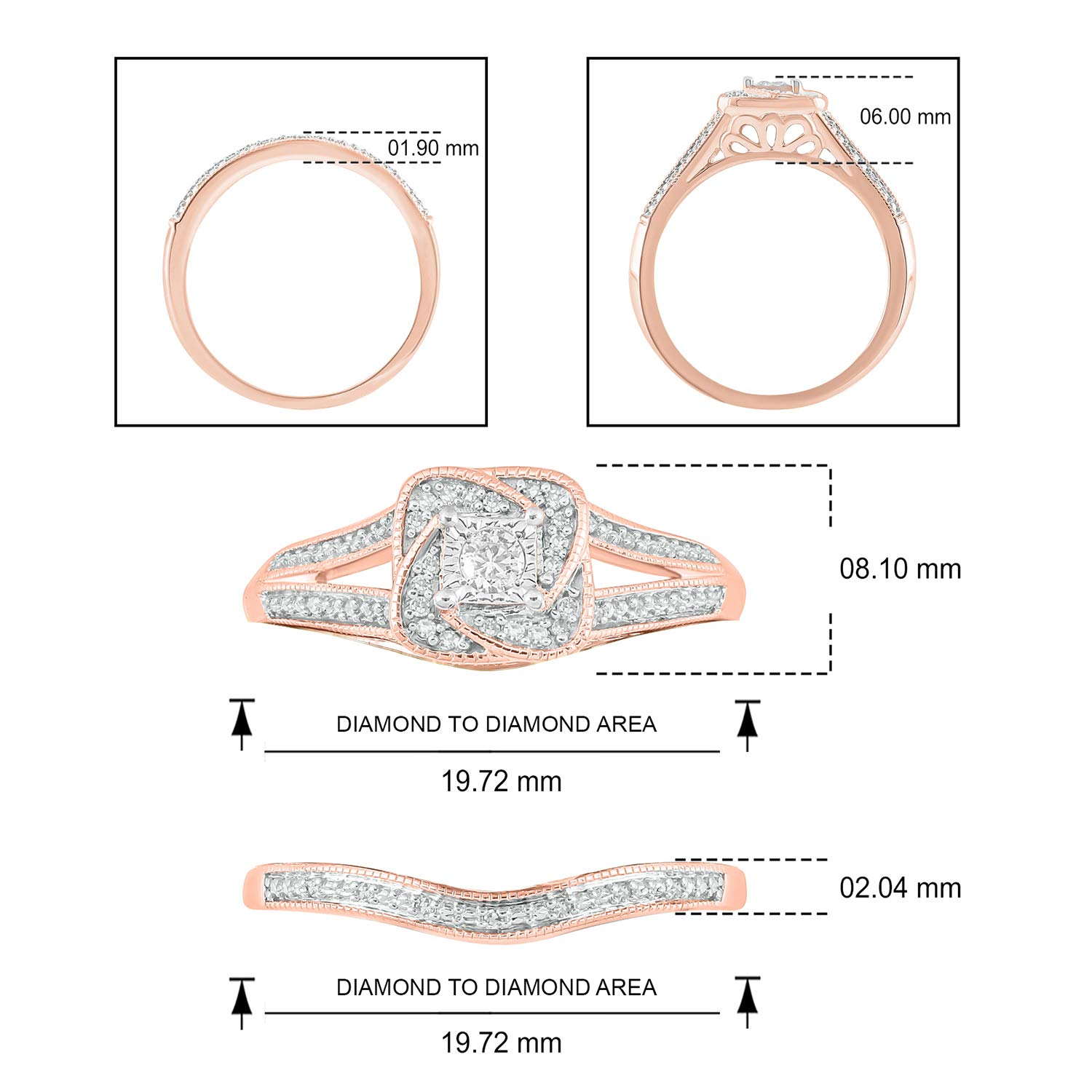 1/5 CT Natural Diamond Bridal Ring Set - 14KT & 18KT Gold Vermeil Wedding & Engagement Rings for Women | Promise Ring & Halo Ring in White, Yellow or Pink Gold | Perfect for Proposals, Anniversaries & Special Occasions
