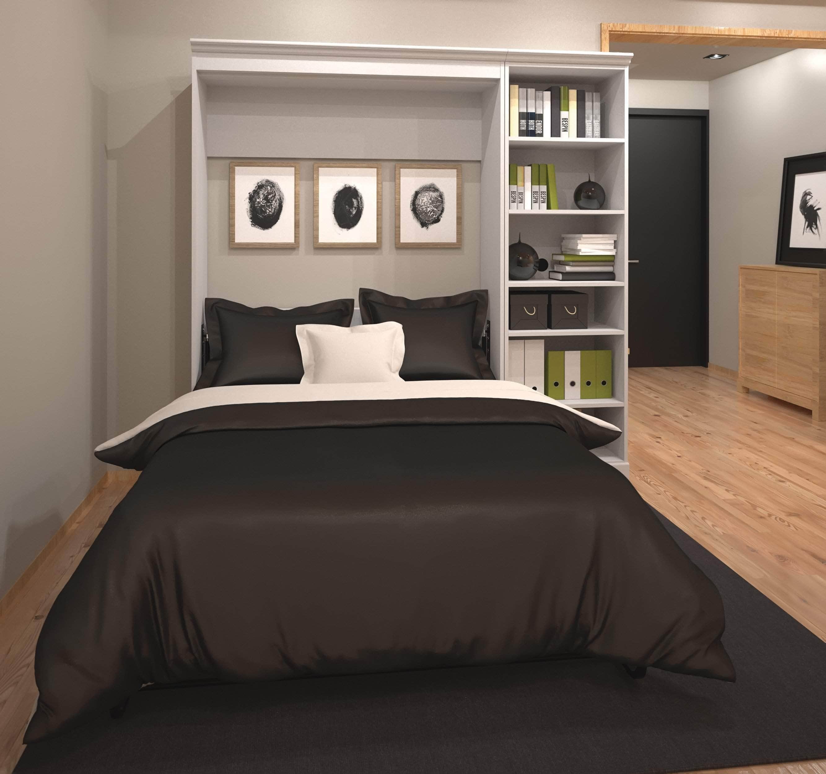 Space-Saving Full Murphy Wall Bed with Built-In Storage Unit - 3 Color Options for Bedroom, Guest Room, or Studio Apartment