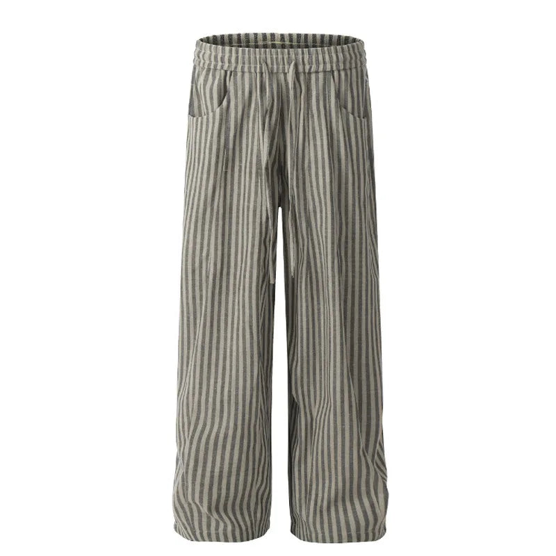 Men's Striped Casual Pants - Elastic Waist Drawstring Loose Fit Straight Wide Leg Trousers with Pockets | Autumn Fashion | Perfect for Work, Travel & Everyday Wear