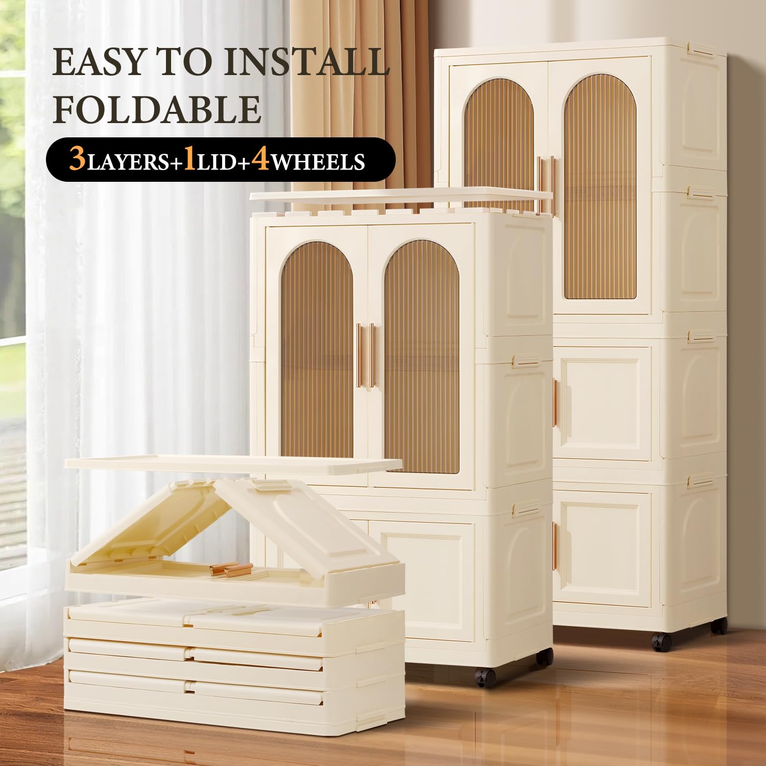 Portable Kids Closet - Collapsible Plastic Wardrobe with Hanging Rod & Door for Baby Clothes Storage | Easy Assembly Nursery Armoire | White Toddler Dresser for Bedroom & Nursery Organization | Perfect for Small Spaces & Travel Use