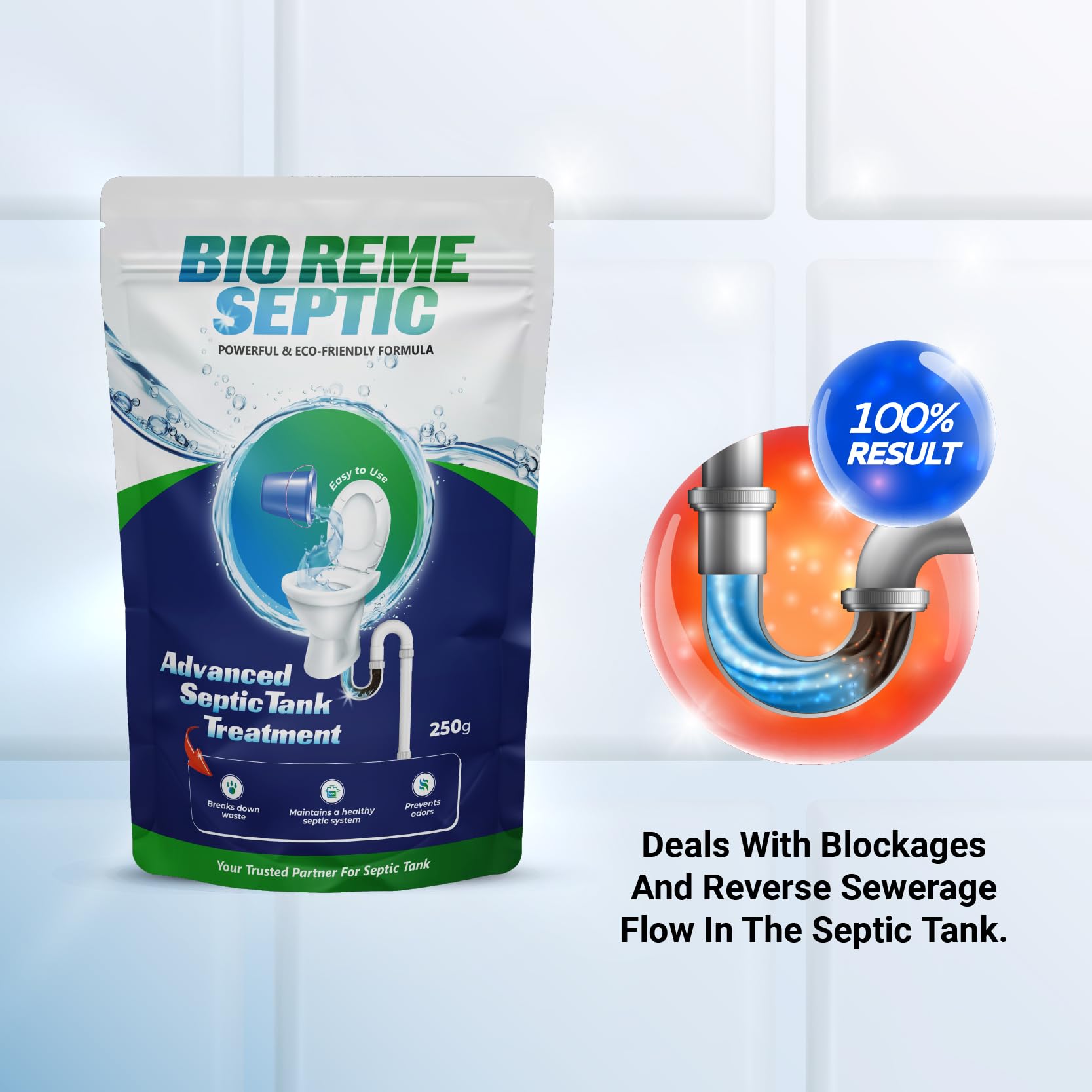 Bio Reme Septic Tank Cleaner 250G & Toilet Cleaner 500ML - Eco-Friendly Natural Enzyme Treatment for Clogged Drains & Septic Systems - Perfect for Home, RV & Camping Use