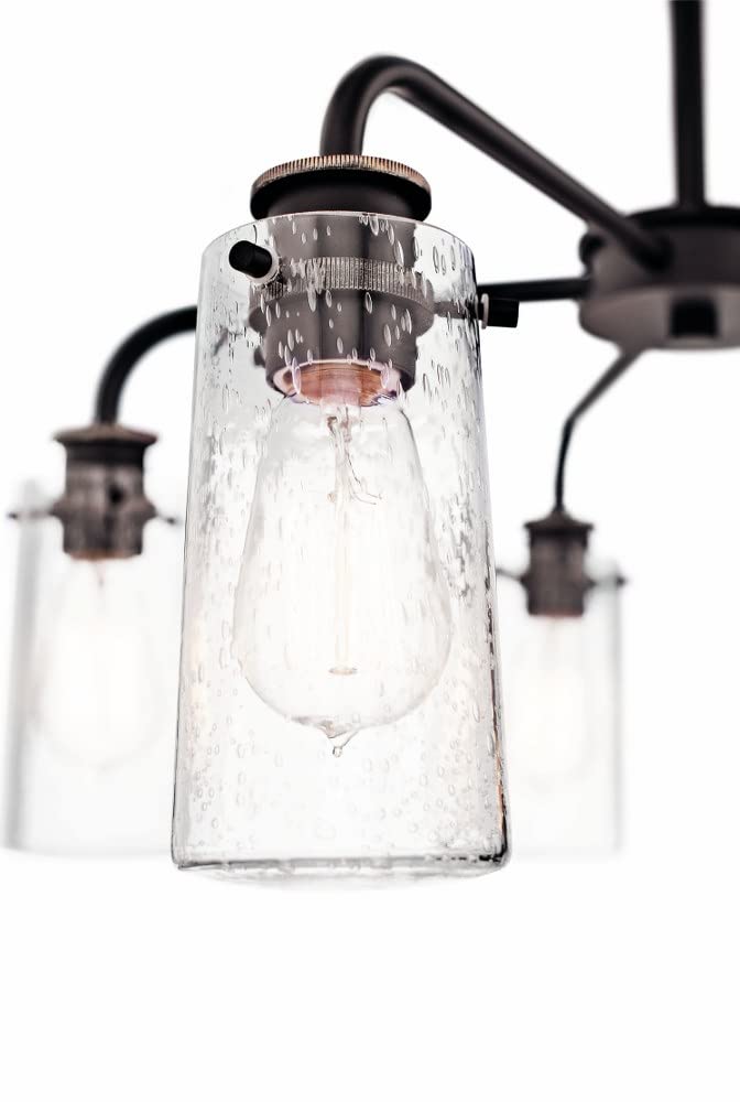 5-Light Modern Minimalist Chandelier with Clear Seeded Glass Shade - Classic Pewter Finish - Perfect for Dining Room, Living Room, and Bedroom Lighting