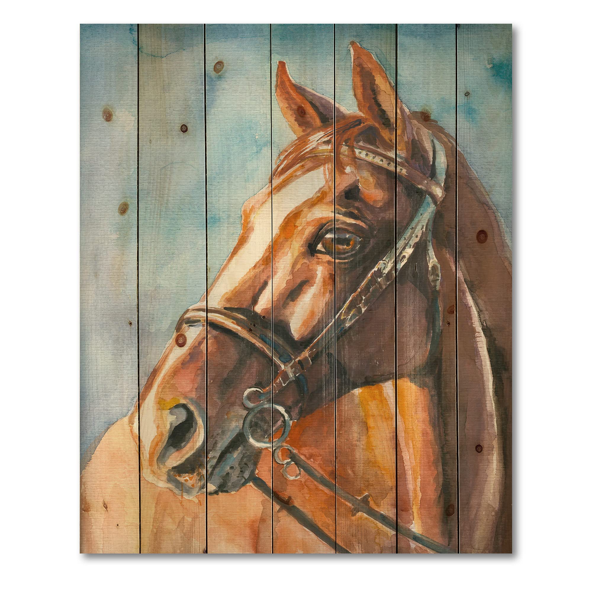 DesignQ Brown Horse Portrait Farmhouse Wood Wall Decor - Large Animal Wall Art Panel Printed on Natural Pine Wood - Perfect for Living Room, Bedroom & Country Home Decor
