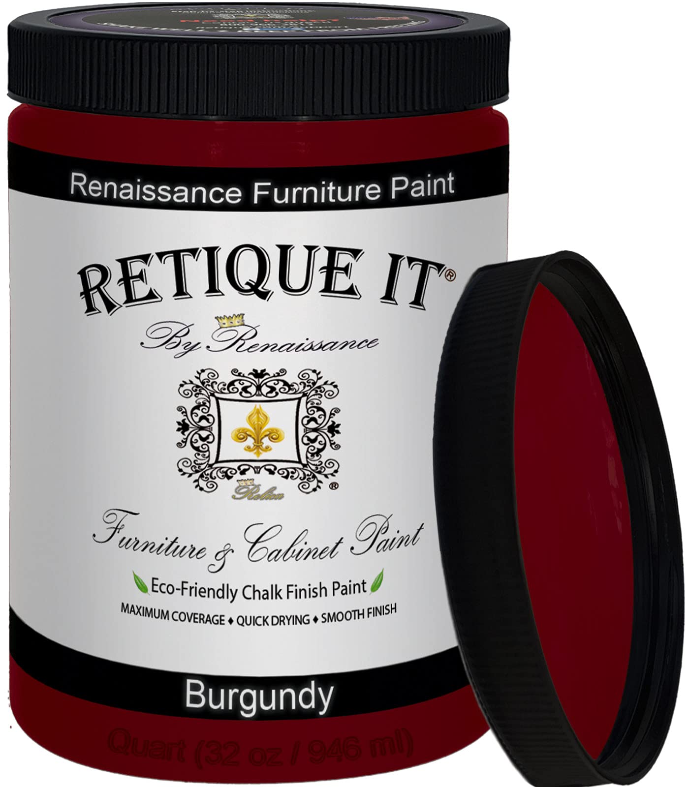 Renaissance Chalk Finish Paint - Burgundy - 32oz Quart - Non-Toxic Chalk Furniture & Cabinet Paint - Eco-Friendly with Superior Coverage - Perfect for DIY Furniture Makeovers, Home Decor Projects & Vintage Style Upcycling