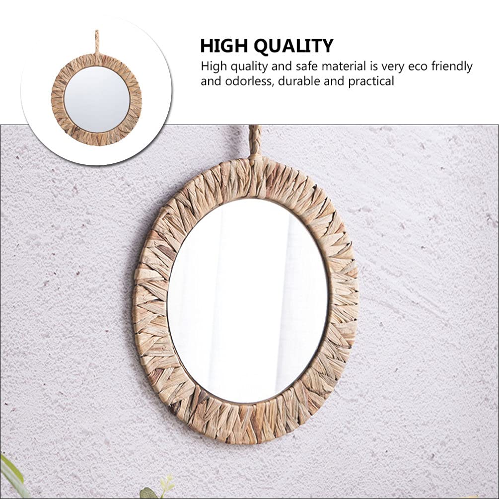 Hemoton Rattan Hanging Mirror - Handwoven Woven Wall Mirror for Dressing, Makeup & Home Decor - Boho Chic Bathroom, Bedroom & Vanity Mirror for Photography & Wall Art