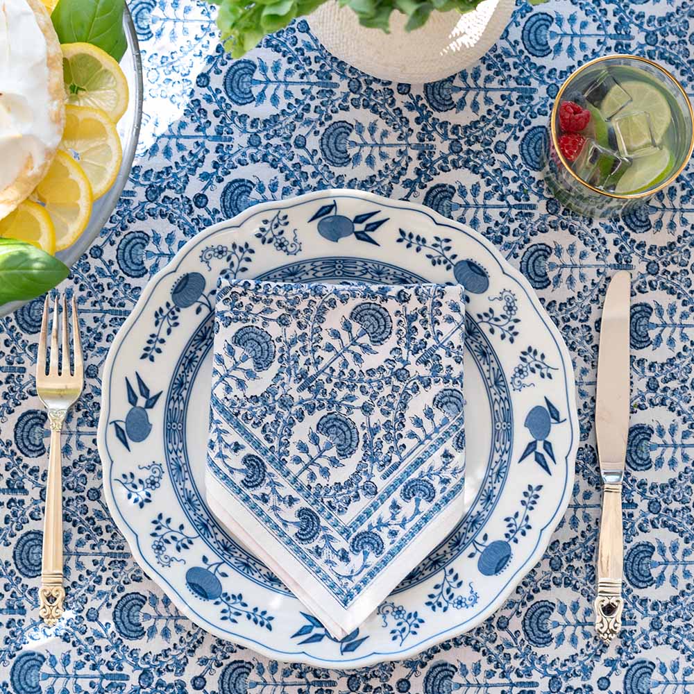 Premium Caroline Blue Napkins - Set of 4 | 100% Cotton Dinner Napkins for Formal Dining, Parties & Special Occasions | Elegant Table Setting & Home Decor