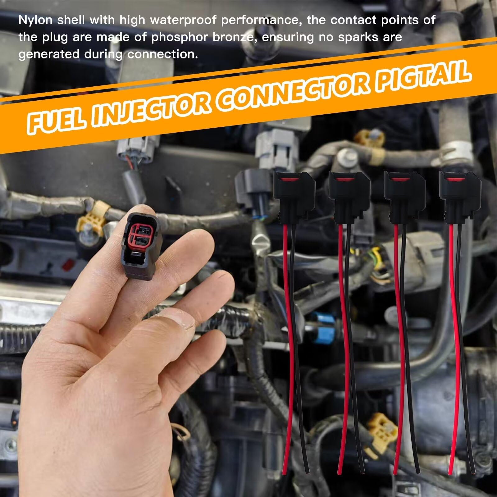 8 Pcs EV6 EV14 Fuel Injector Connector Pigtail Wire Harness Kit - Compatible with LR3 2005-2009 Models - Replaces 5013995AA, 5161919AA, 88988313, 89046636 - Perfect for DIY Auto Repair & Engine Maintenance