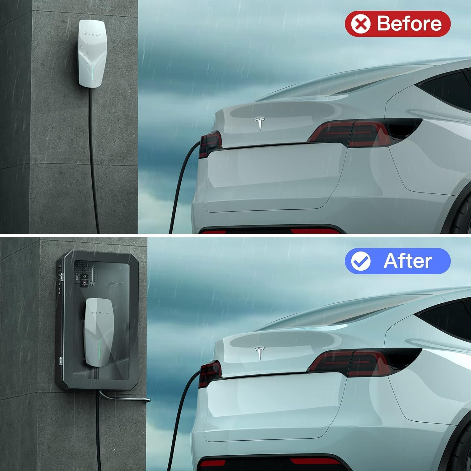 YONZEE Tesla Gen 3 Wall Connector Charging Station Box - Waterproof & Dustproof Protective Case for Indoor/Outdoor Use (Not Compatible with Tesla Universal Charger) - Perfect for Home Garage, Driveway & Outdoor EV Charging Protection