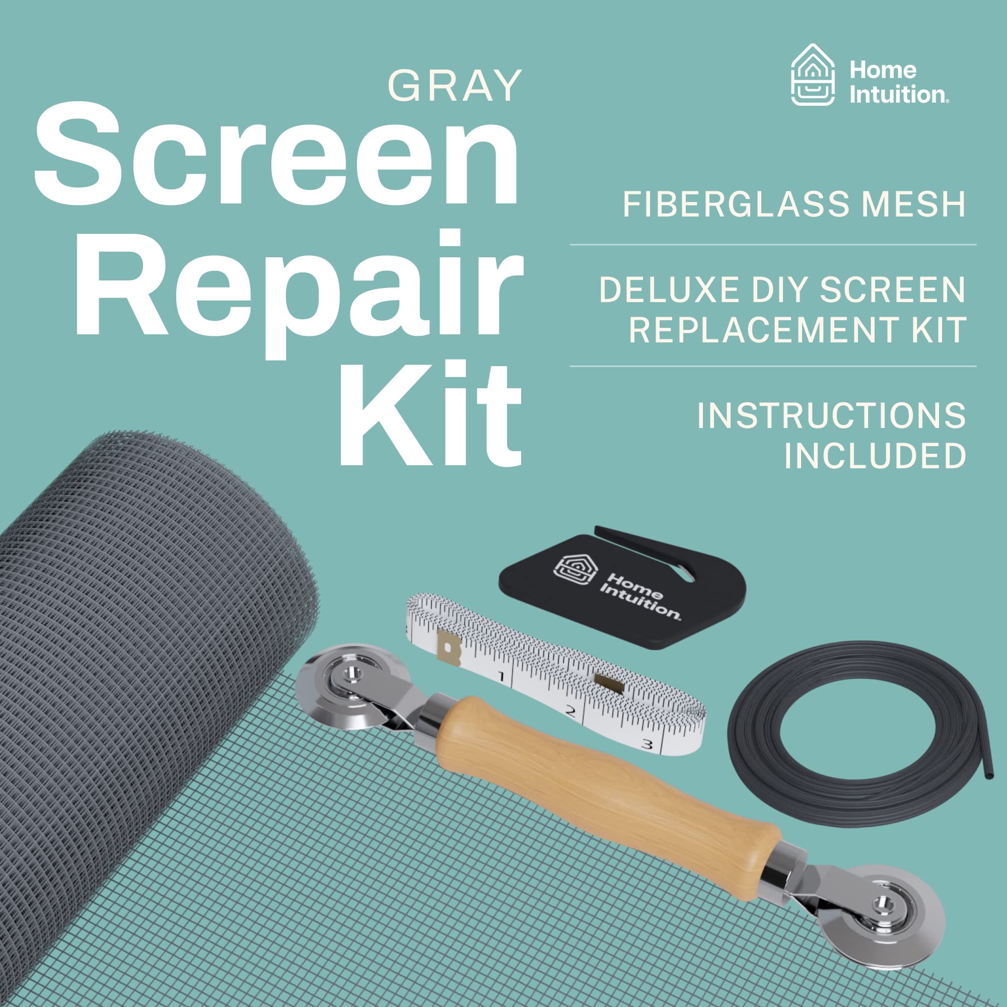 59x106 Inch Grey Windows and Screen Door Replacement Repair Kit with Tool Set for Easy Installation - Ideal for Home Improvement and DIY Projects