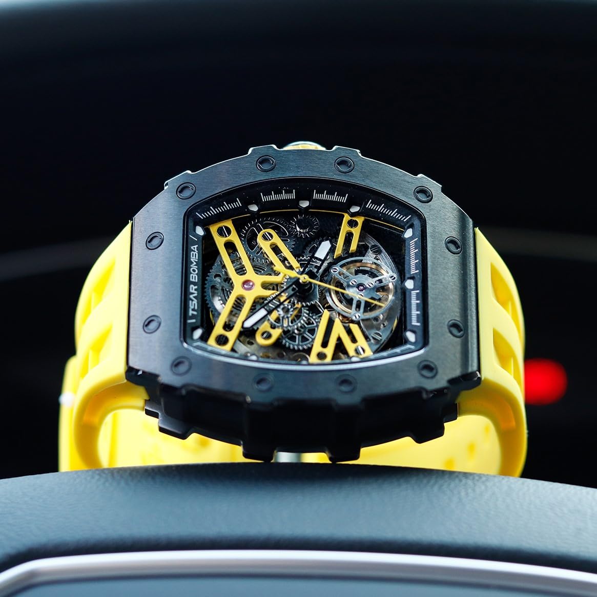 Premium Automatic Skeleton Mechanical Men's Watch - Carbon Fiber Bezel, 50M Waterproof, Silver Luxury Wristwatch with Silicone Strap | Stylish Dress Watch for Business, Formal Events & Everyday Wear