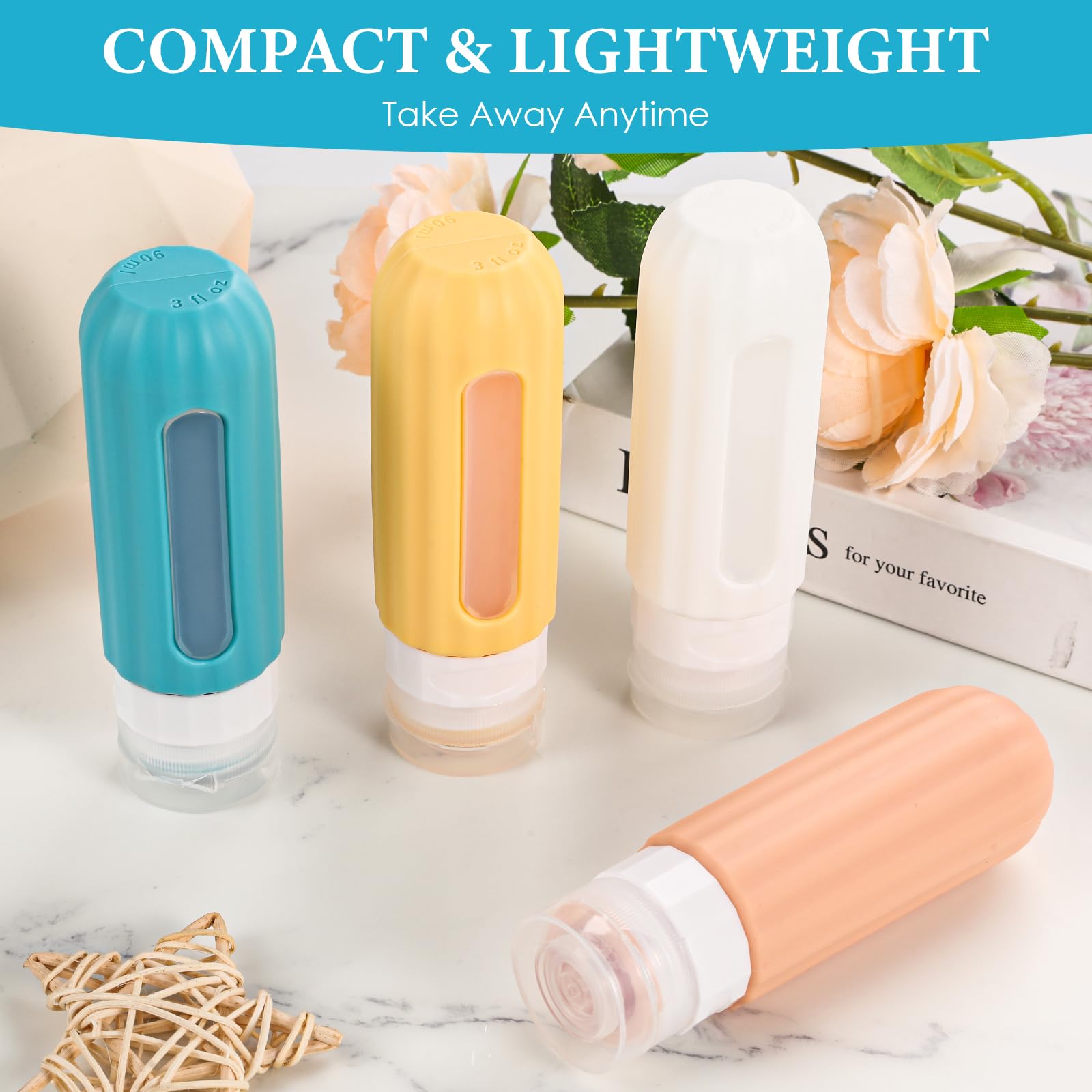 TSA Approved Reusable Silicone Travel Bottles - Leak Proof 3 oz Refillable Toiletry Containers for Shampoo & Conditioner | Perfect for Air Travel, Gym & Vacation Essentials