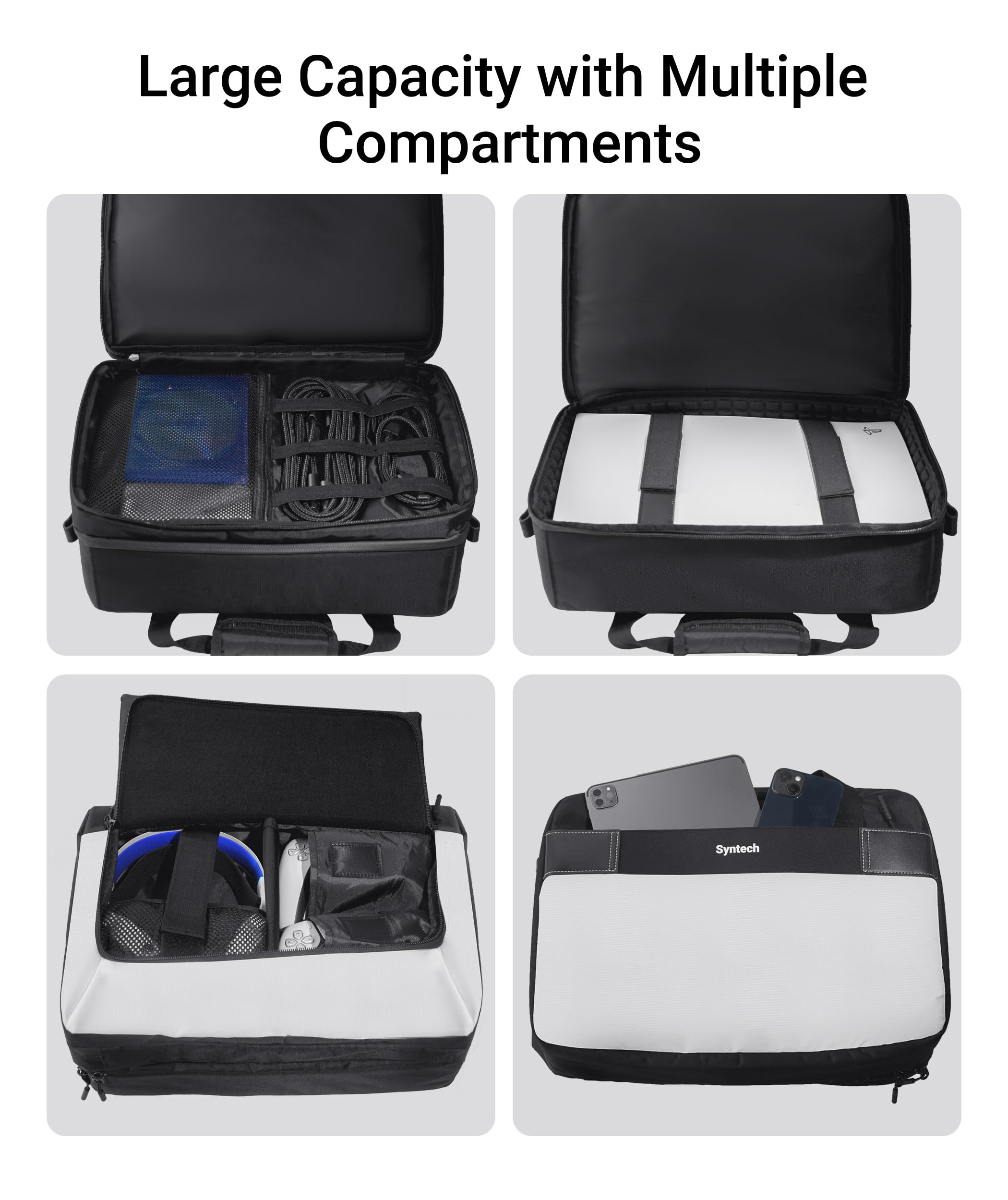 Syntech PS5 Carrying Case - Protective Travel Storage Bag for PS5 Pro/PS5 Slim/PS5 Disc & Digital Edition/PS4 Console, Controllers, Headset & Game Discs - Large Capacity Organizer for Gaming Accessories - Perfect for Travel, Storage & Protection