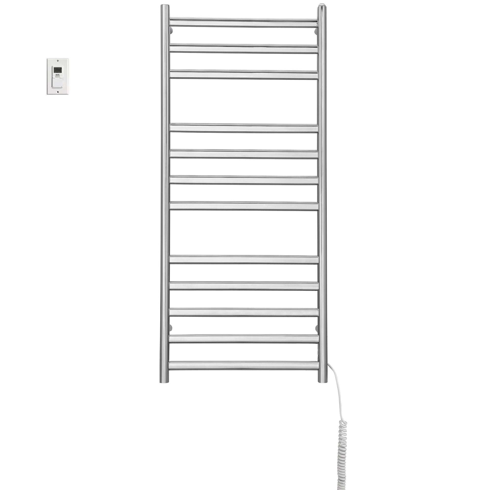 Prima Dual XL 12 Bar Hardwired & Plug-In Electric Towel Warmer - Polished Stainless Steel with Digital Wall Timer | Perfect for Bathrooms, Spas & Luxury Homes
