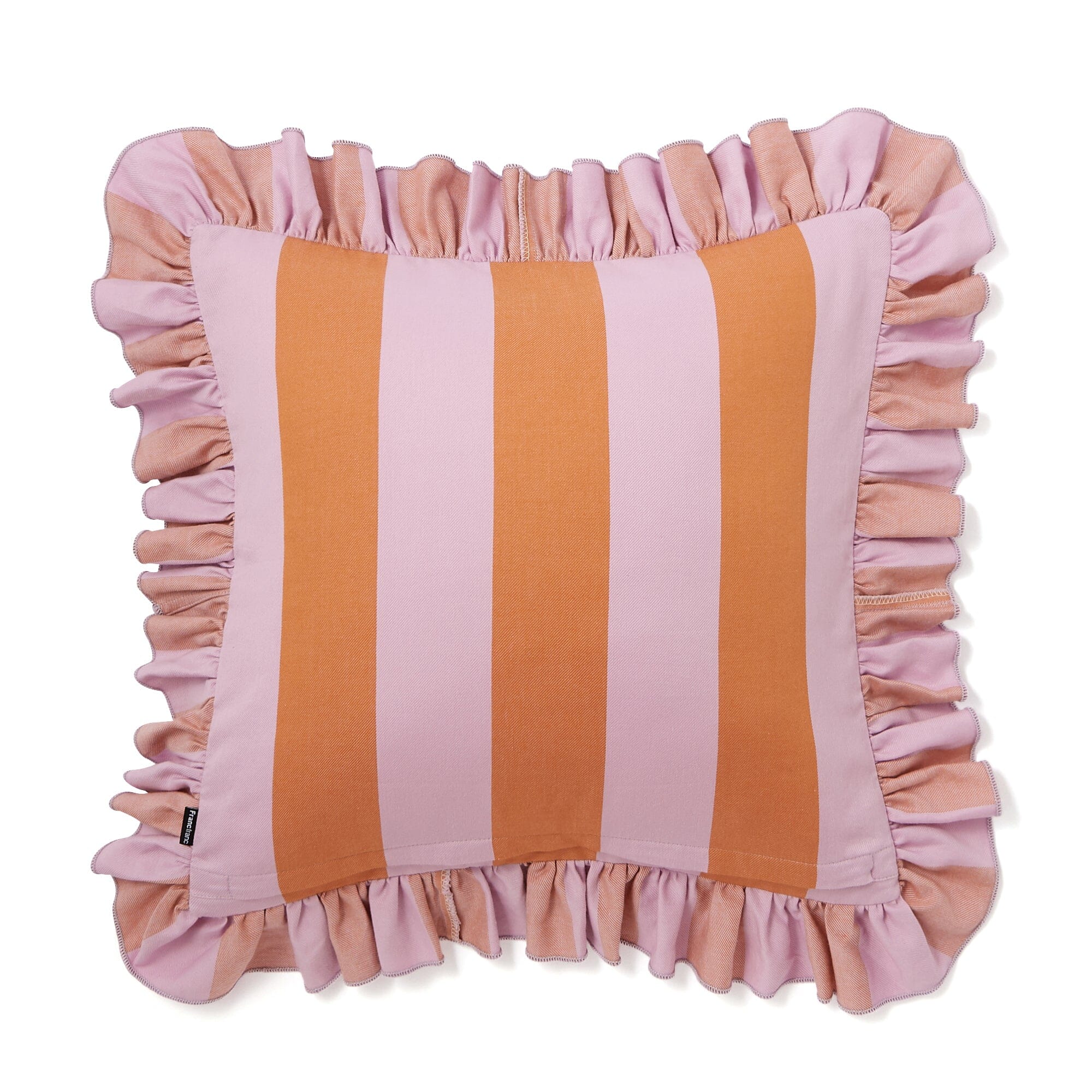 Frill Stripe Cushion Cover 18x18 Inches - Orange and Pink Decorative Pillow Case for Sofa, Bed, Living Room - Soft Cotton Square Throw Pillow Cover for Home Decor