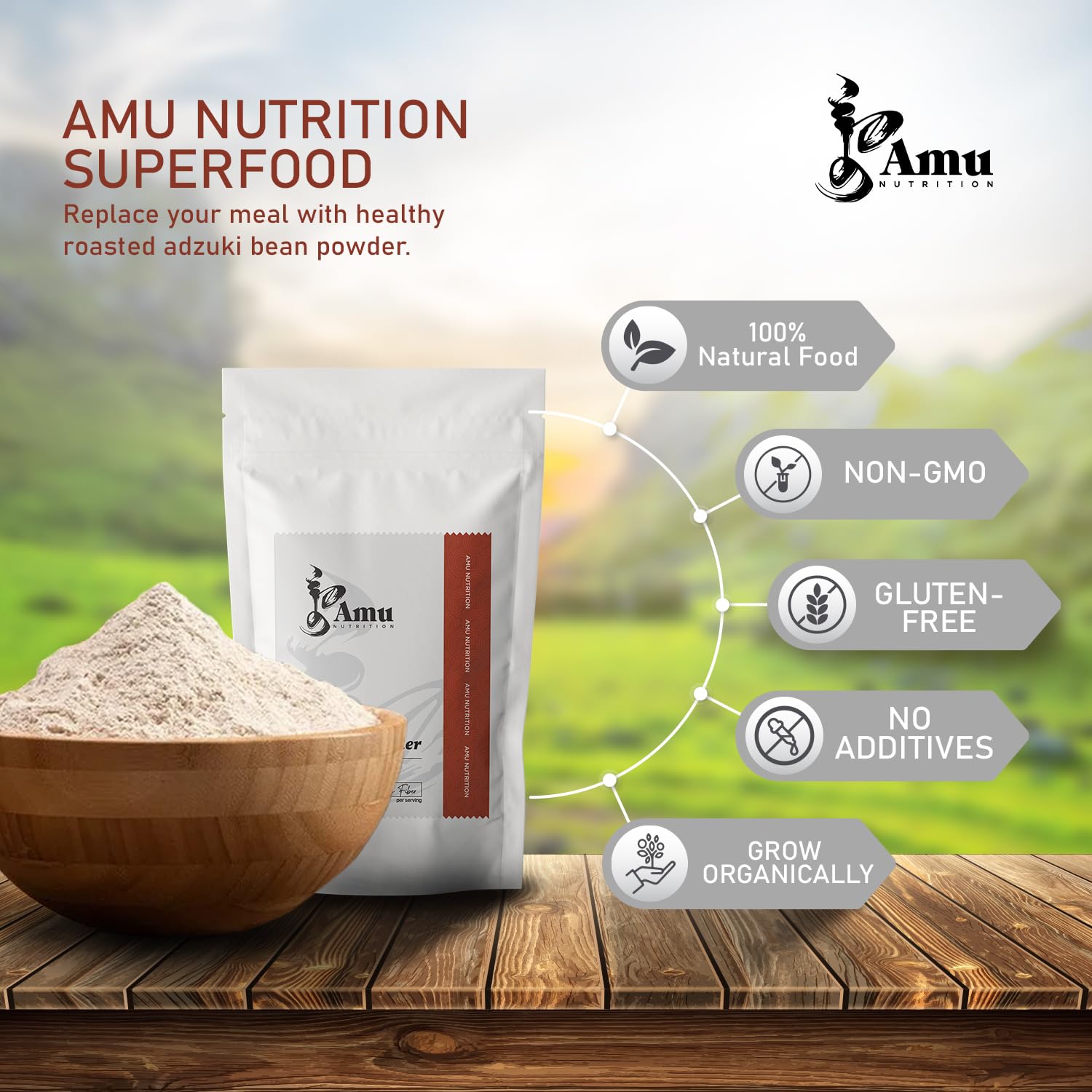 Organic Mongolian Roasted Adzuki Bean Powder 198g - High Protein Superfood for Smoothies, Baking & Korean Desserts | Gluten-Free Vegan Meal Replacement | Himalayan Red Bean Powder for Tea & Healthy Drinks