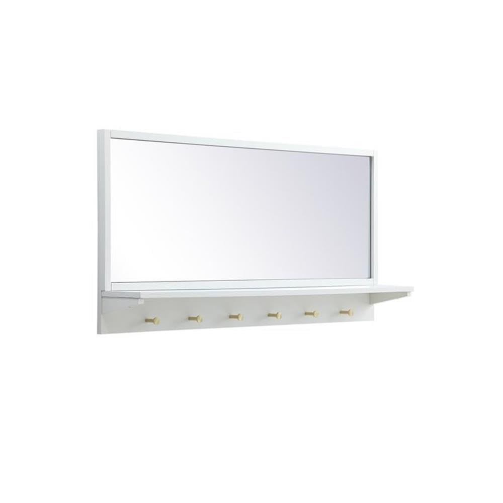 White Elegant Steel & Glass Entryway Mirror with Shelf - Home Decor