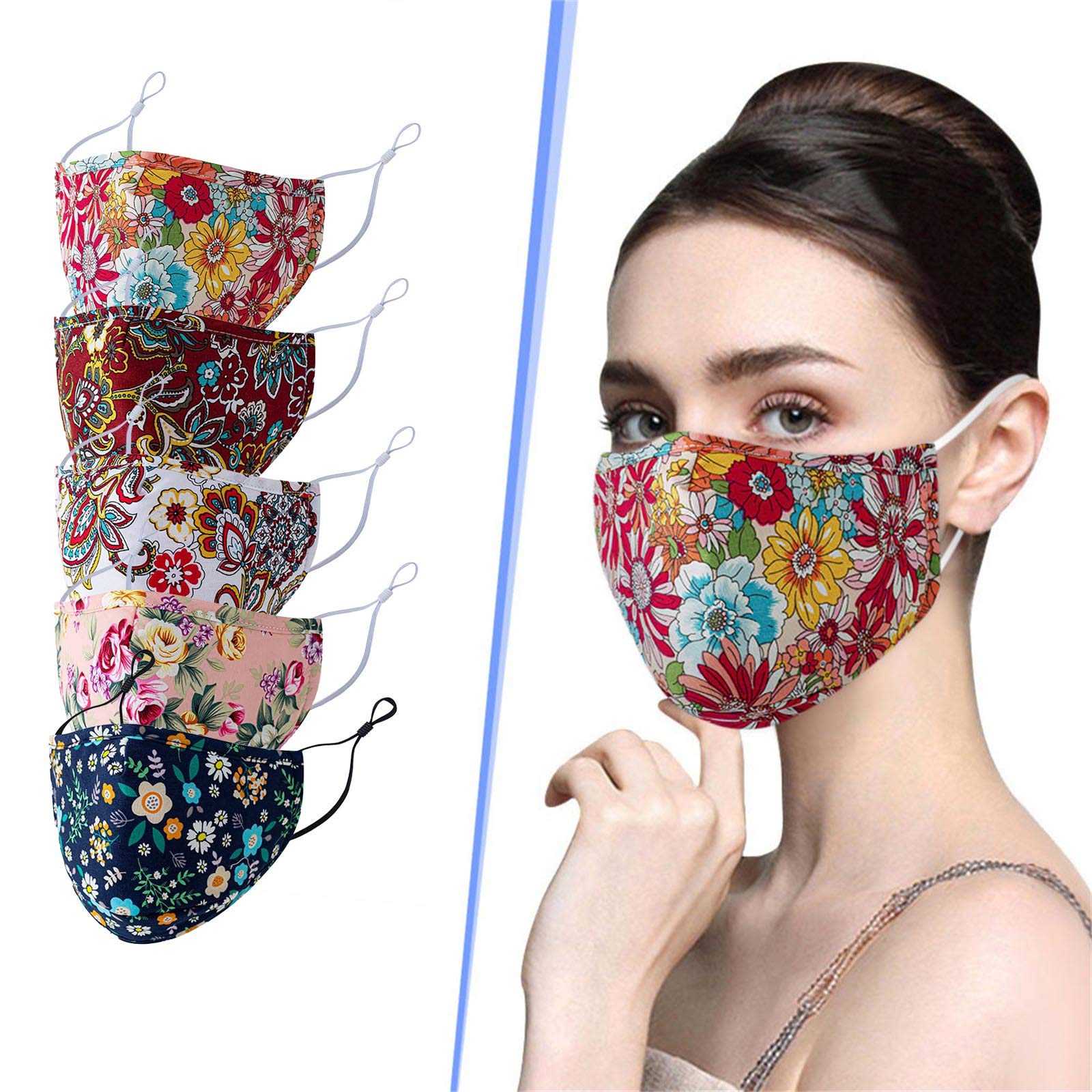 Reusable Floral Print Face Mask - Breathable Adjustable Balaclava for Adults, Unisex Fashion Mask for Outdoor Activities, Travel & Daily Protection