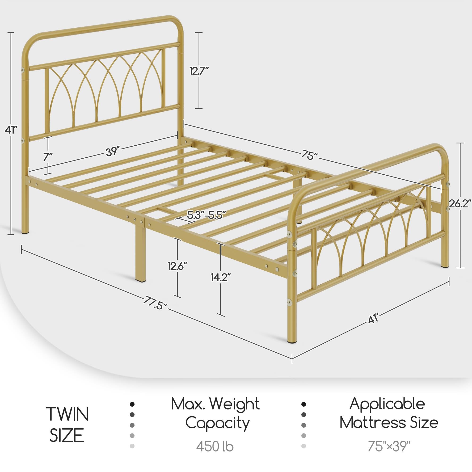 Yaheetech Twin Metal Bed Frame with Petal Headboard & Footboard - 14.4