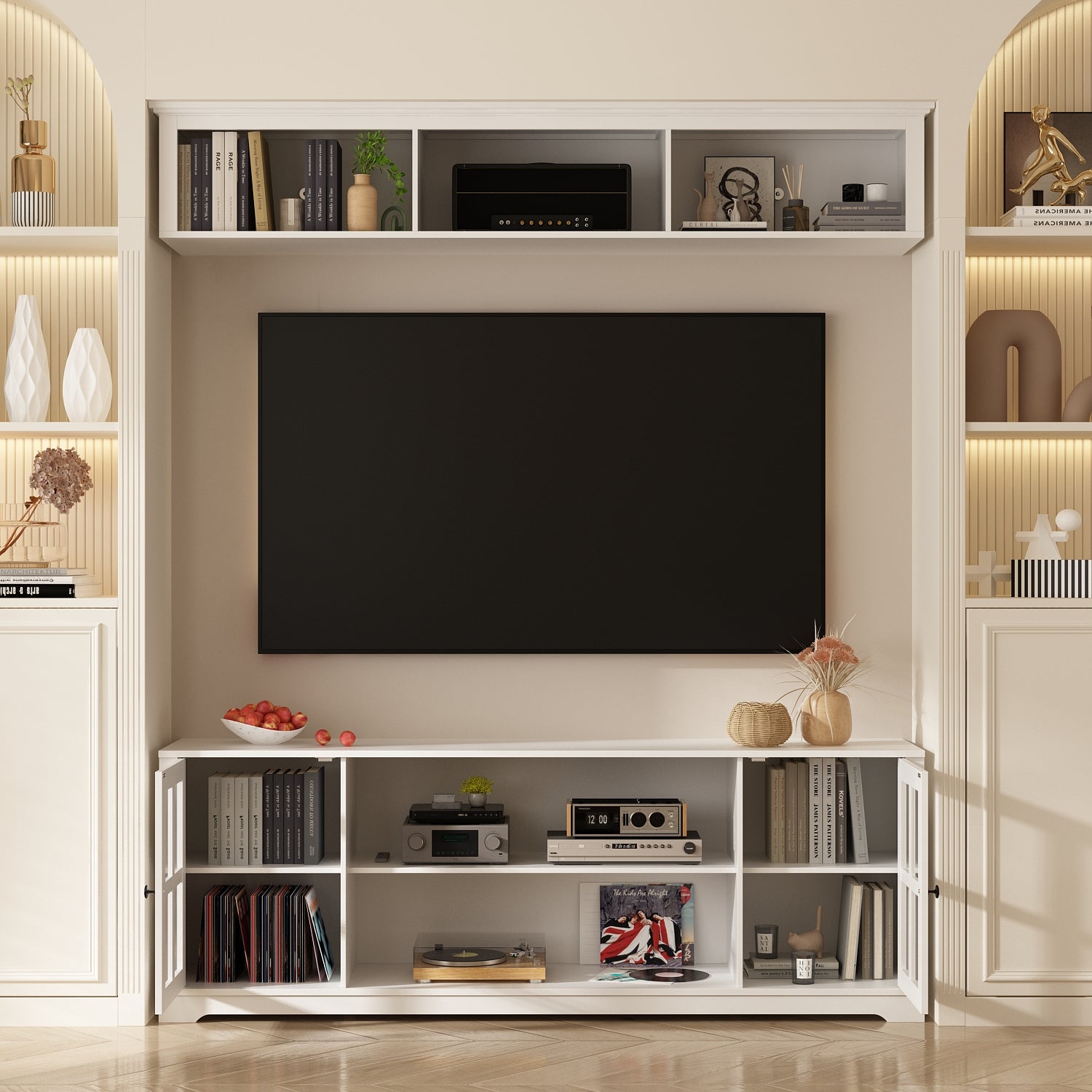 Large TV Stand Entertainment Center with Storage - Modern TV Bench for Living Room, Bedroom & Home Theater - Sturdy TV Media Console for Flat Screen TVs up to 65