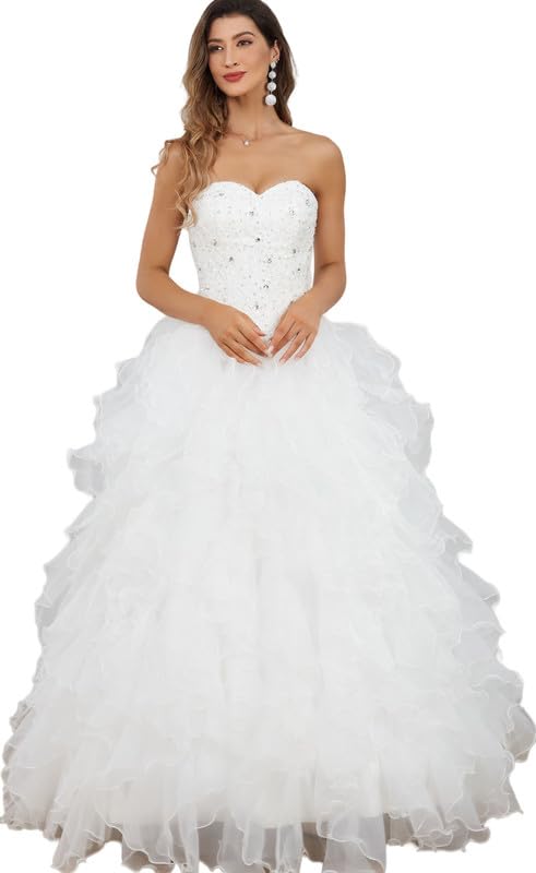 Elegant Women's Lace Wedding Dress with Organza Ruffles - Romantic Bridal Gown for Bride | Perfect for Church Ceremonies, Beach Weddings & Formal Receptions
