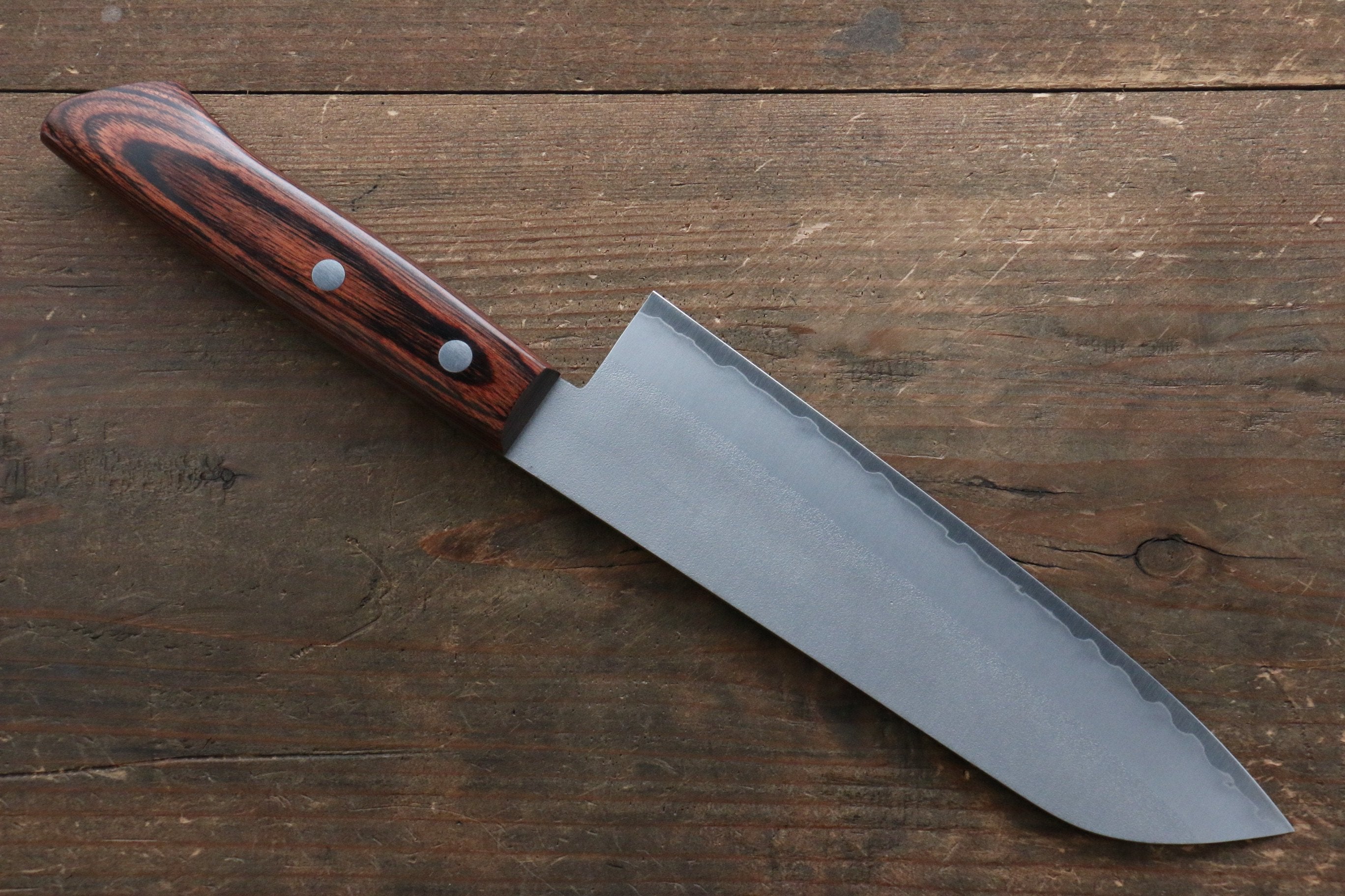 Kunihira VG1 Nashiji Santoku Knife 170mm with Mahogany Handle - Premium Japanese Kitchen Knife for Slicing, Dicing & Chopping Vegetables, Meat & Fish