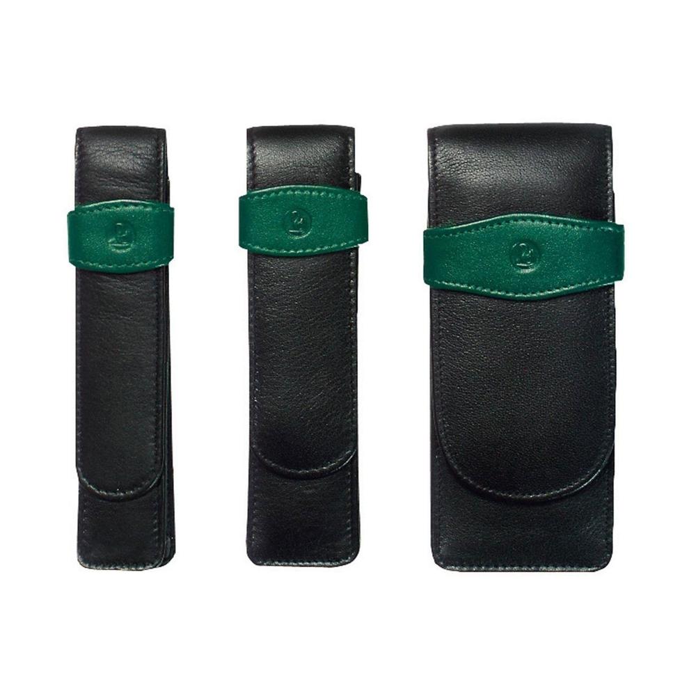 Premium Pelikan Leather Pouch for Fountain Pens - Black & Green | Luxury Pen Case for Travel, Office & Gift Giving