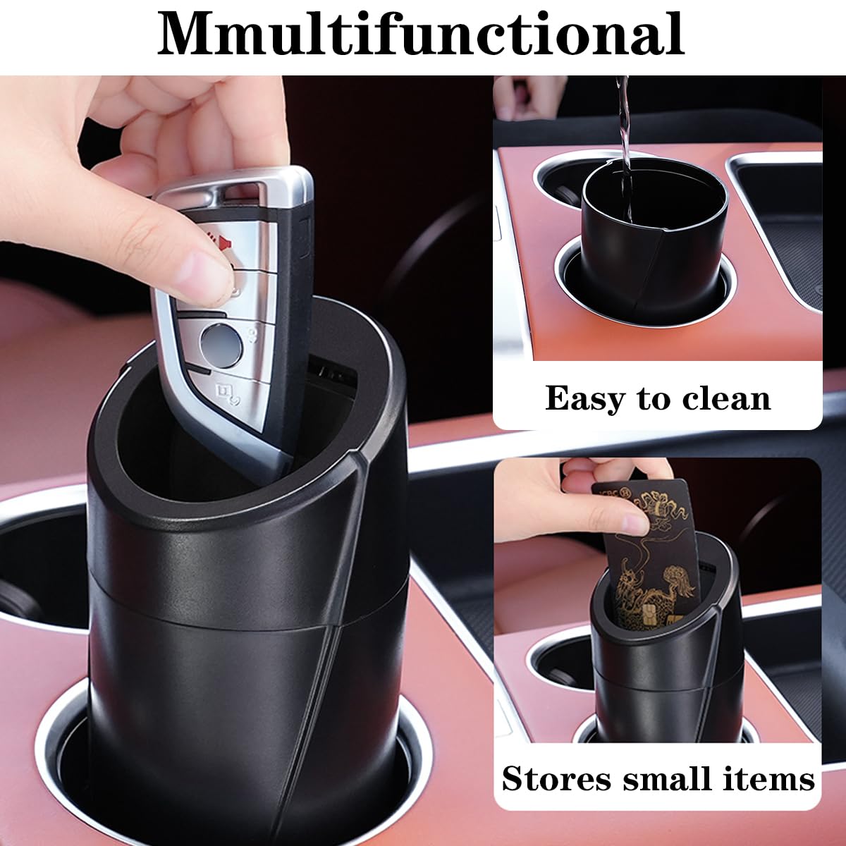 Leakproof Car Trash Can with Lid - Mini Vehicle Garbage Bin for Cup Holder - Black Car Organizer with 20 Trash Bags | Perfect for Road Trips, Commuting & Keeping Your Car Clean