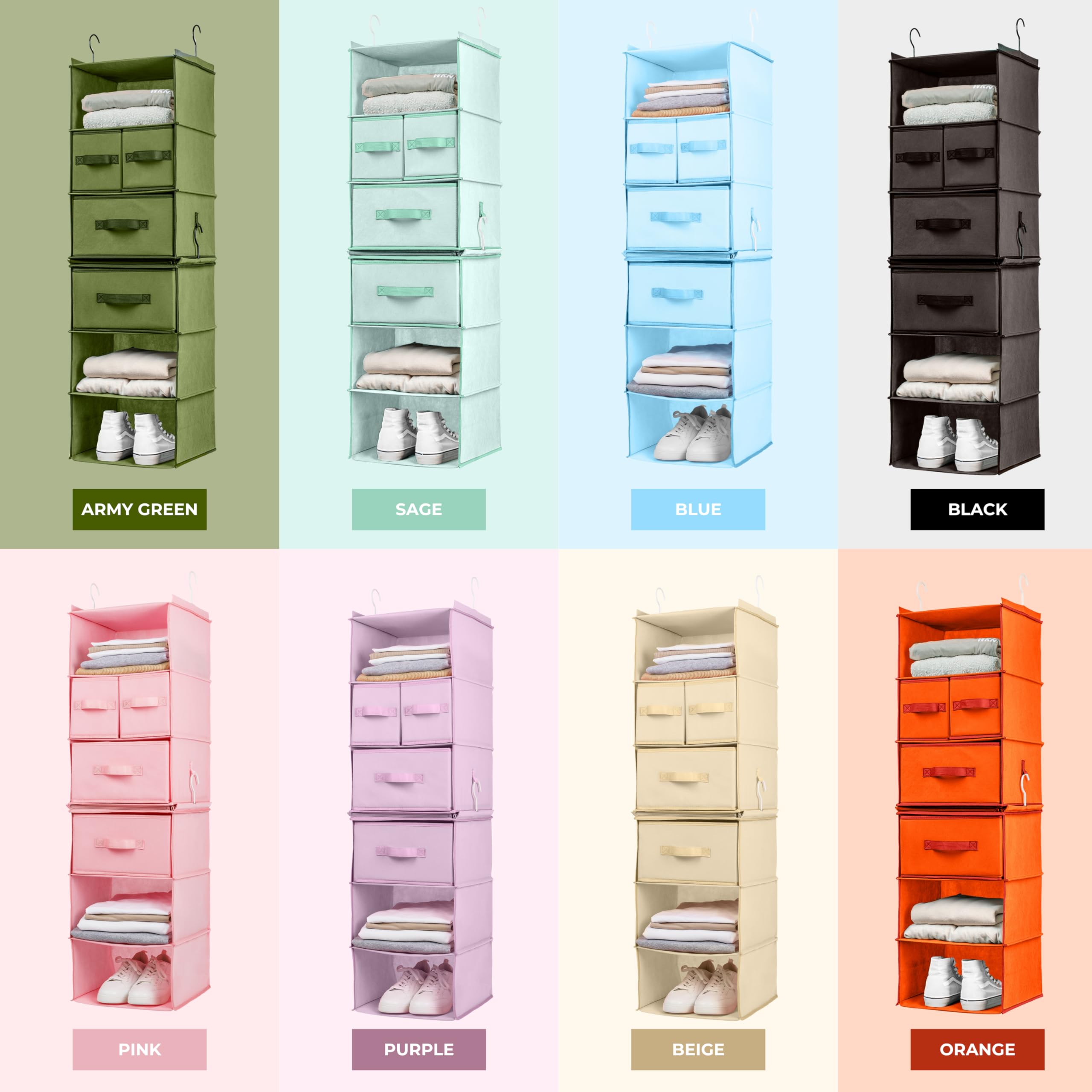 SMIRLY 6-Tier Hanging Closet Organizer with Storage Shelves – Foldable Wardrobe Organizer with 2 Heavy-Duty Hooks for Clothes, Baby Nursery & Home Storage – Perfect for Small Spaces, Dorm Rooms & Apartment Organization