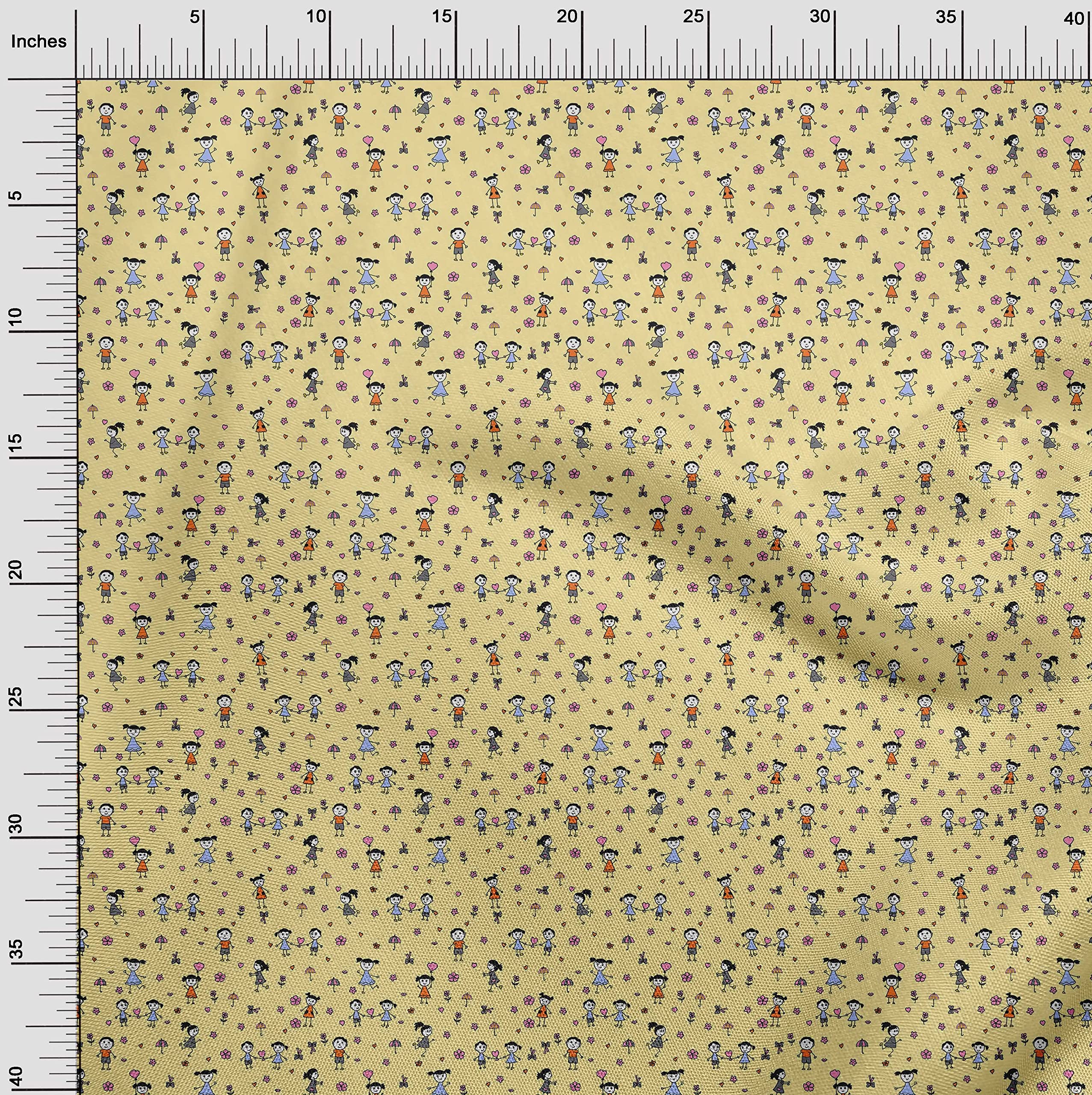 oneOone Polyester Spandex Yellow Printed Fabric by The Yard - 56 Inch Wide Dress Material for DIY Fashion & Home Decor Projects