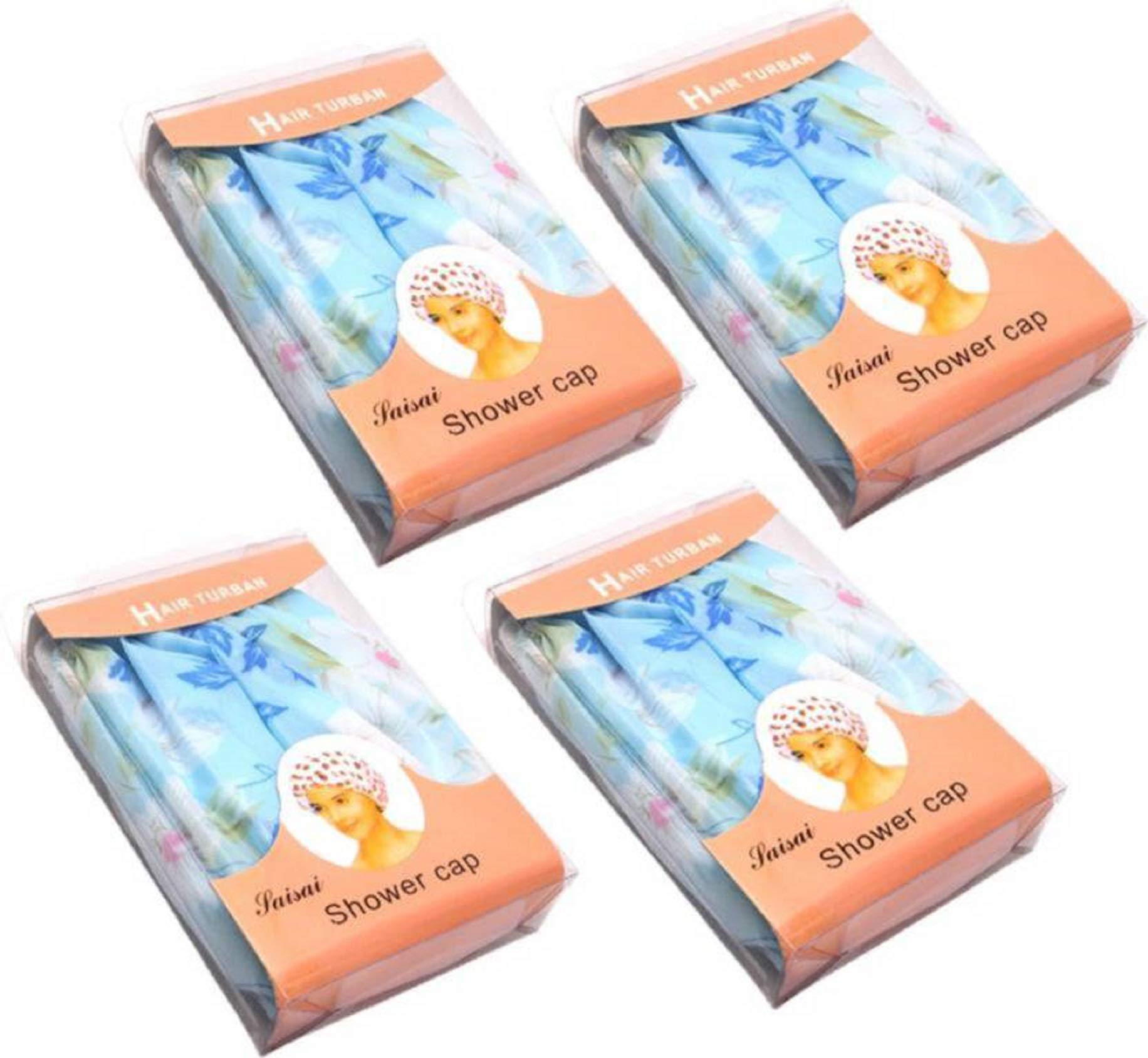 Waterproof Shower Cap for Women & Men - Pack of 4 Reusable Bath Caps for Swimming, Spa, Hair Care & Travel - Extra Large Silicone Hair Cover for Wet Hair Protection