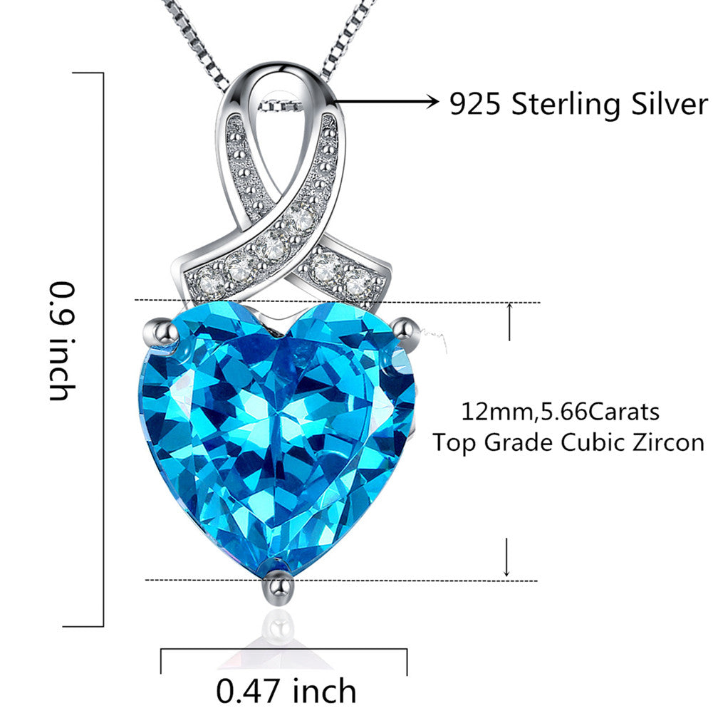 MABELLA 925 Sterling Silver Simulated Birthstone Heart Pendant Necklace for Women | Elegant Jewelry Gift for Birthday, Anniversary & Valentine's Day | Perfect for Everyday Wear & Special Occasions