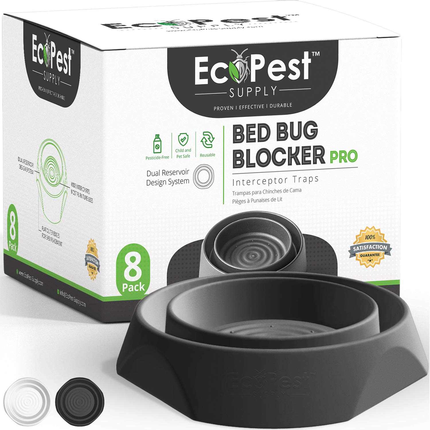EcoPest Bed Bug Interceptors – 8 Pack | Professional Bed Bug Blocker Traps for Bed Legs | Monitor, Detect & Trap Insects | Ideal for Home, Hotel & Travel Use (Black)