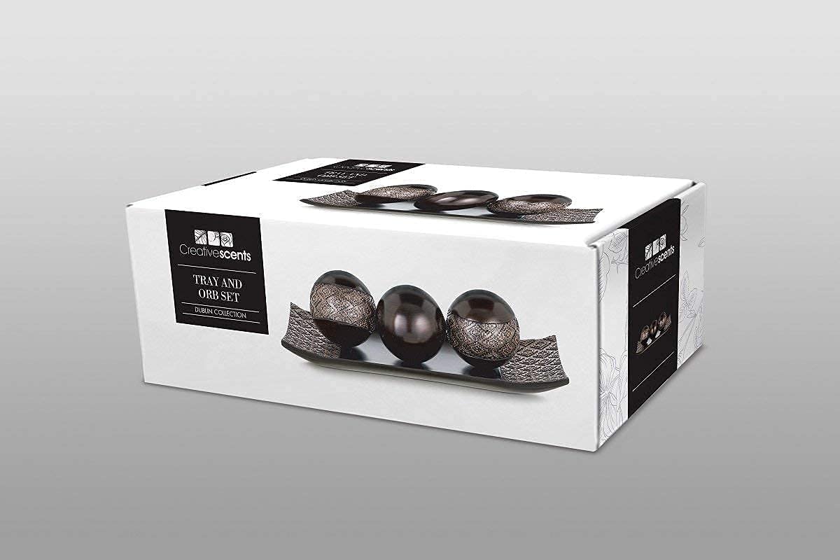 Dublin Brown Home Decor Tray with 3 Orbs & Tealight Candle Holders - Elegant Table Centerpiece for Living Room, Dining Table, Coffee Table, Fireplace Mantel & Entryway Decor | Perfect for Holiday Gatherings, Romantic Dinners & Cozy Home Ambiance