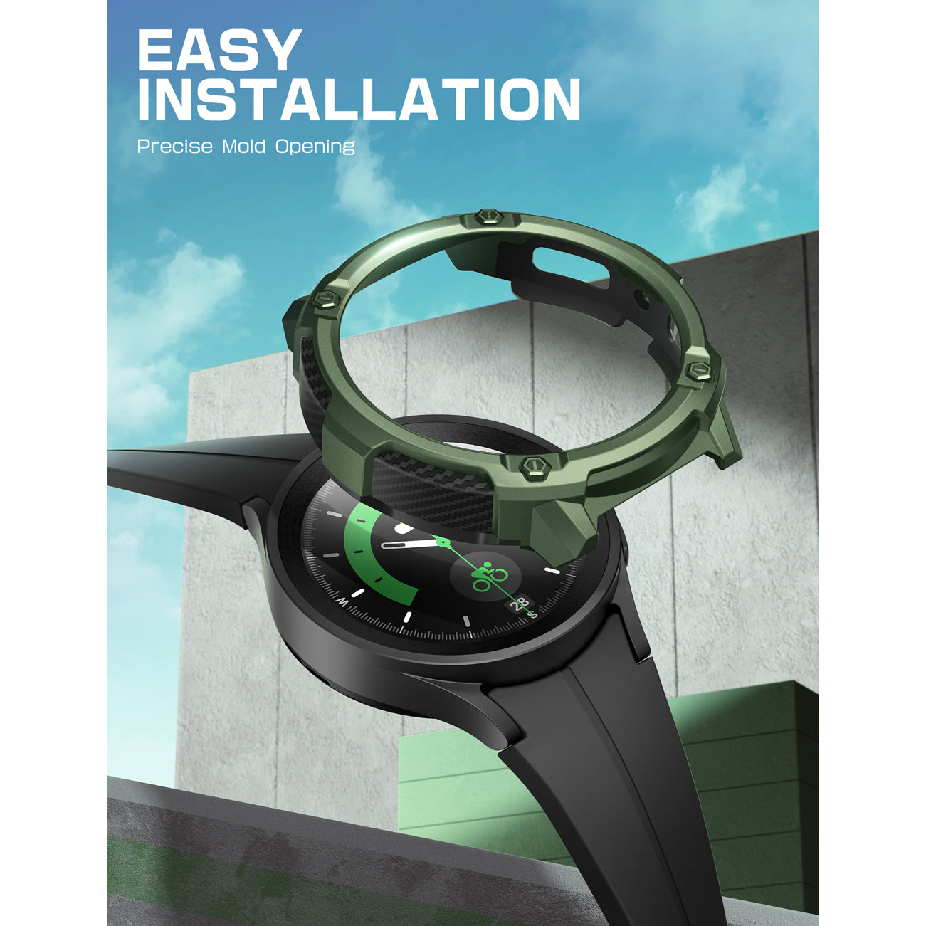 Samsung Galaxy Watch5 Pro 45mm Rugged Case with Tempered Glass Screen Protector - Dark Green Protective Cover for Outdoor Sports & Active Lifestyle