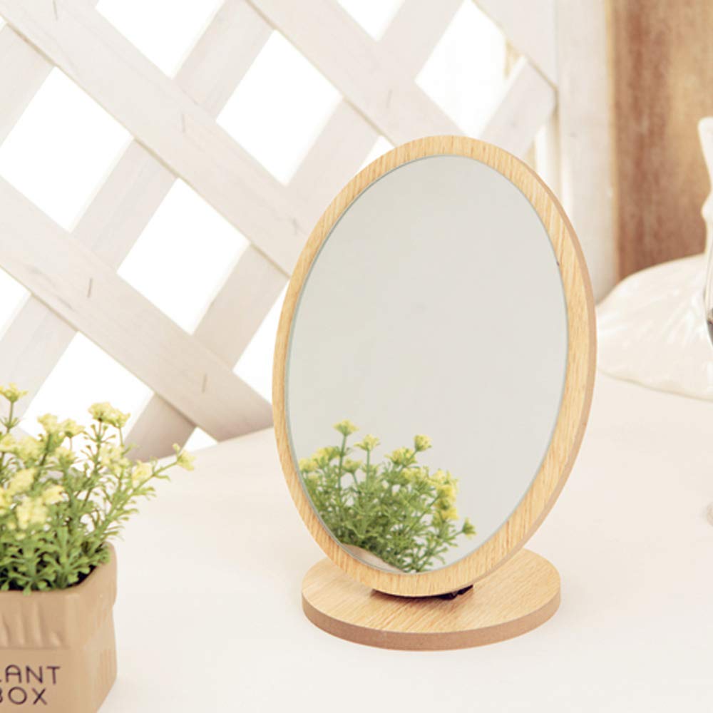 Aestivate Oval Compact Table Mirror - Wood Framed Standing Desktop Mirror with 90 Degree Rotation for Makeup & Cosmetics | Perfect for Vanity, Dressing Table & Travel Beauty Kit
