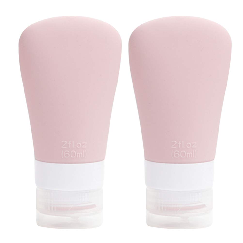 TOPBATHY 60ml Leakproof Silicone Travel Bottles Set of 2 - Refillable Squeeze Shampoo Containers for Toiletries | TSA Approved for Airplane, Gym & Vacation (Pink)