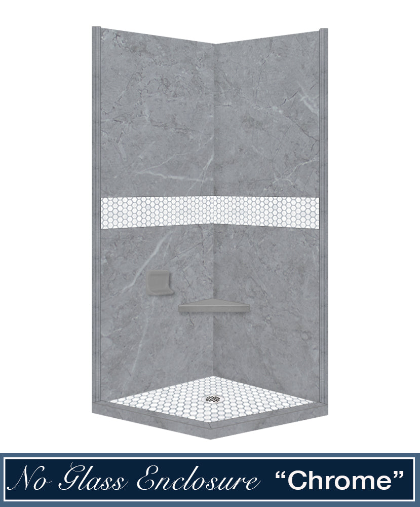 Premium Grio Marble Pearl Hex Mosaic Tile Shower Enclosure Kit - Waterproof Bathroom Wall & Floor Corner Design for Modern Homes