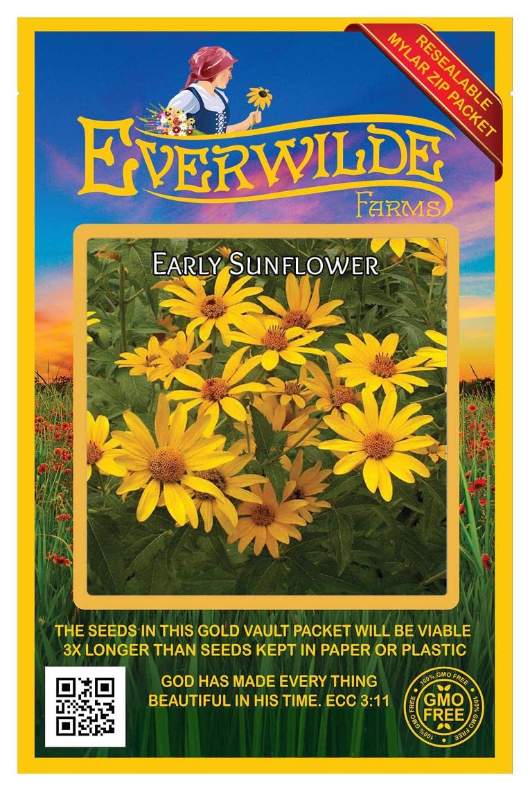 Everwilde Farms 1000 Early Sunflower Native Wildflower Seeds - Gold Vault Jumbo Seed Packet for Home Gardening, Landscaping & Pollinator Gardens