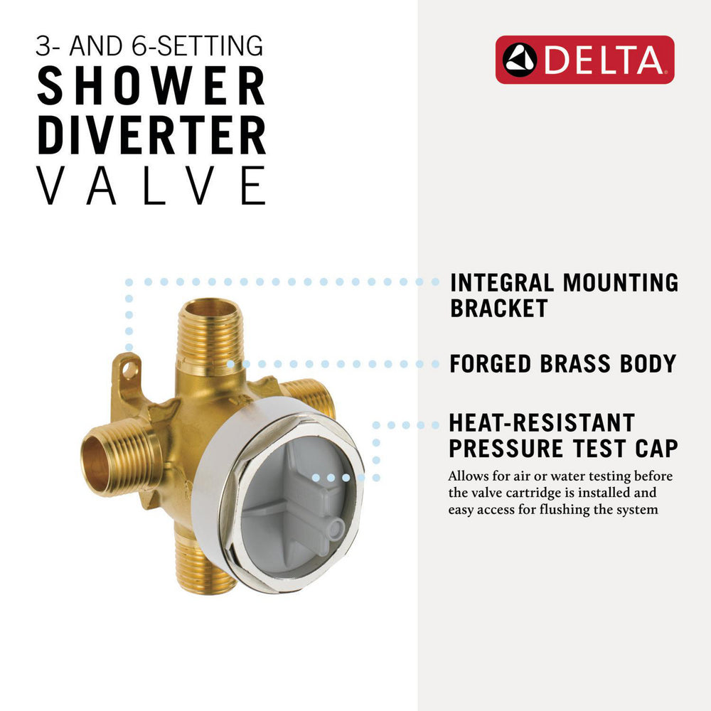 Delta R11000 3/6 Setting Diverter Rough In Valve - Perfect for Bathroom Shower Faucet Installation and Plumbing Upgrades