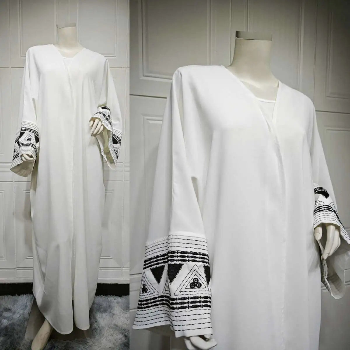 Elegant Muslim Women's Embroidered Open Abaya Dress - Lightweight Cardigan Cover-Up for Prayer, Mosque & Special Occasions