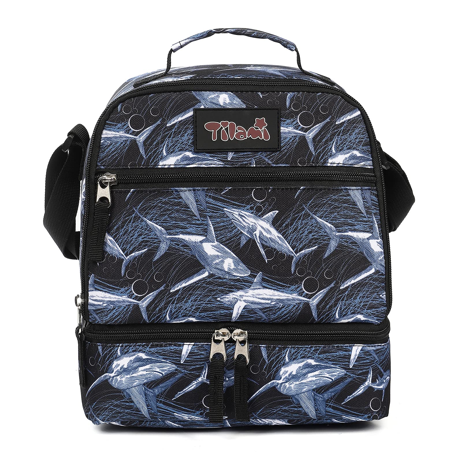 Tilami Insulated Lunch Bag with Adjustable Strap & Zipper - Water-Resistant Cooler Lunch Box for Kids & Toddlers (Shark Design) - Perfect for School, Picnics & Outdoor Activities
