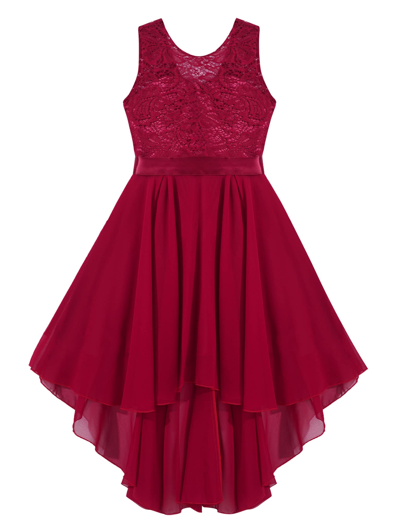 Elegant Lace Flower Girl Dress for Wedding - High Low Chiffon Bridesmaid Gown for Formal Parties & Special Occasions | Perfect for Church Ceremonies, Photo Shoots & Ballroom Events