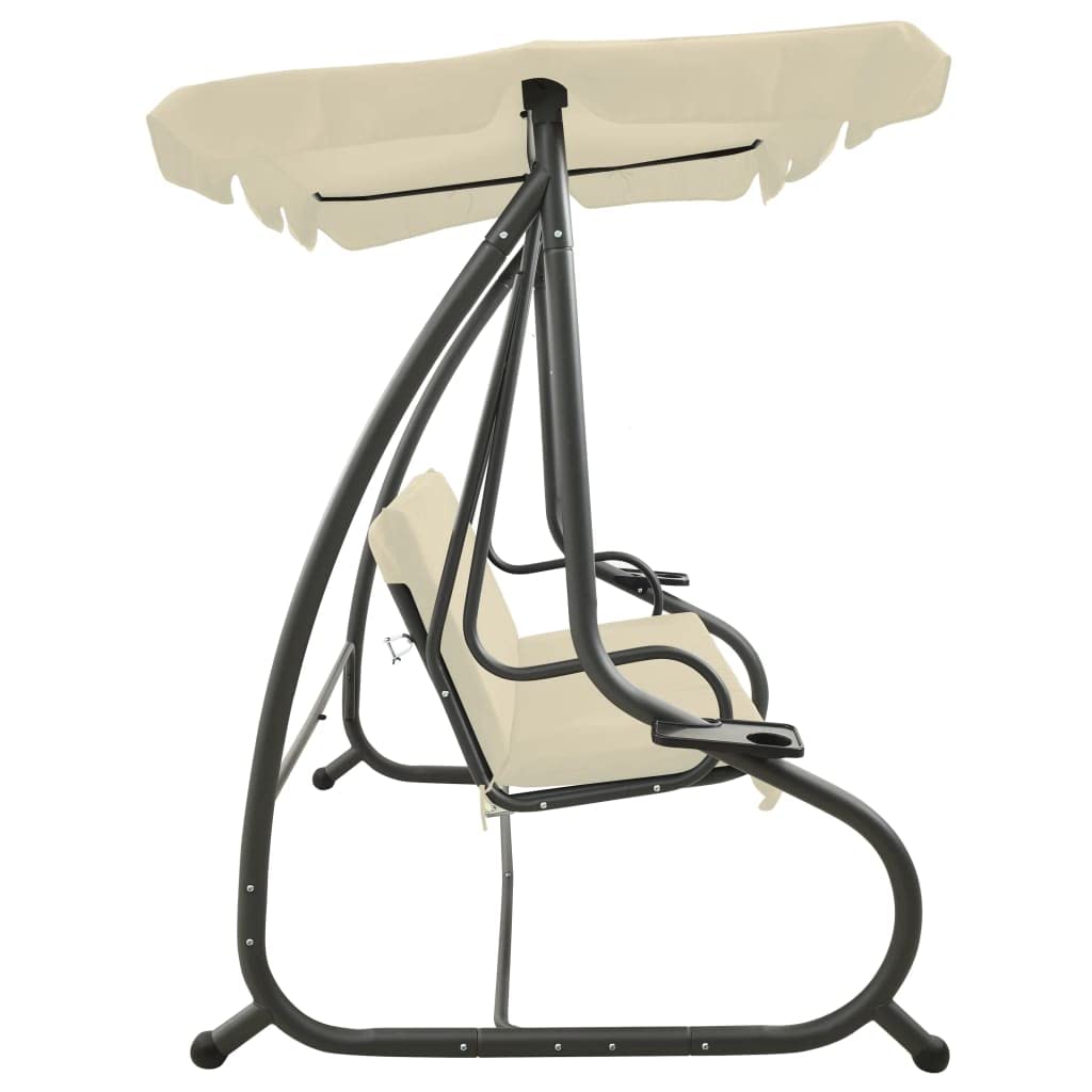 Outdoor Porch Swing Chair with Canopy - Sand White Patio Swing for Garden, Poolside, Balcony & Backyard - Weather-Resistant Hanging Bench - Perfect for Relaxing, Reading & Enjoying Nature (Fast Delivery)