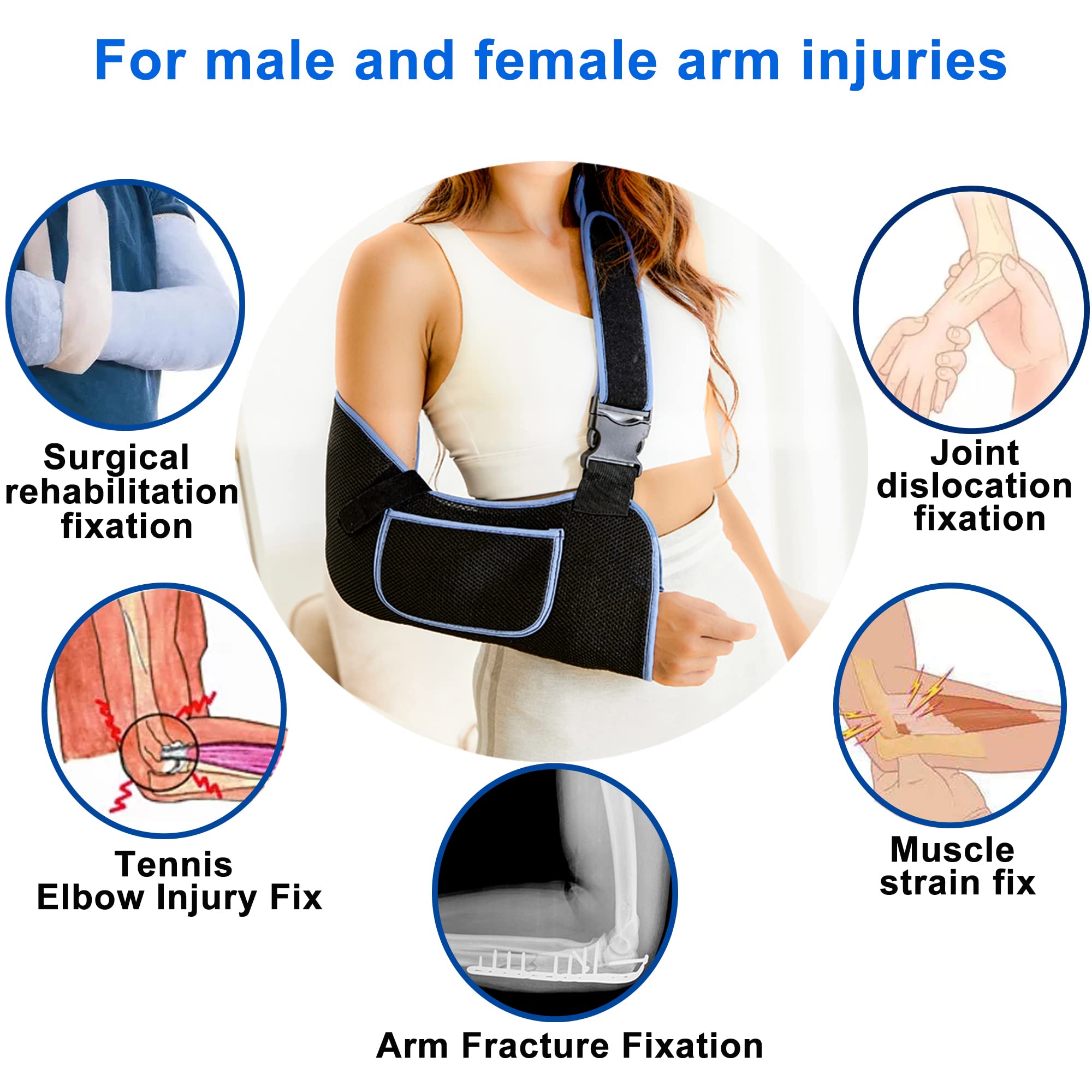 Rotator Cuff Support Brace & Shoulder Immobilizer Sling - Adjustable Medical Arm Sling for Left/Right Shoulder Injuries, Broken Bones, Dislocations & Strains - Comfortable Unisex Design (Medium) - Ideal for Post-Surgery Recovery & Sports Injury Support