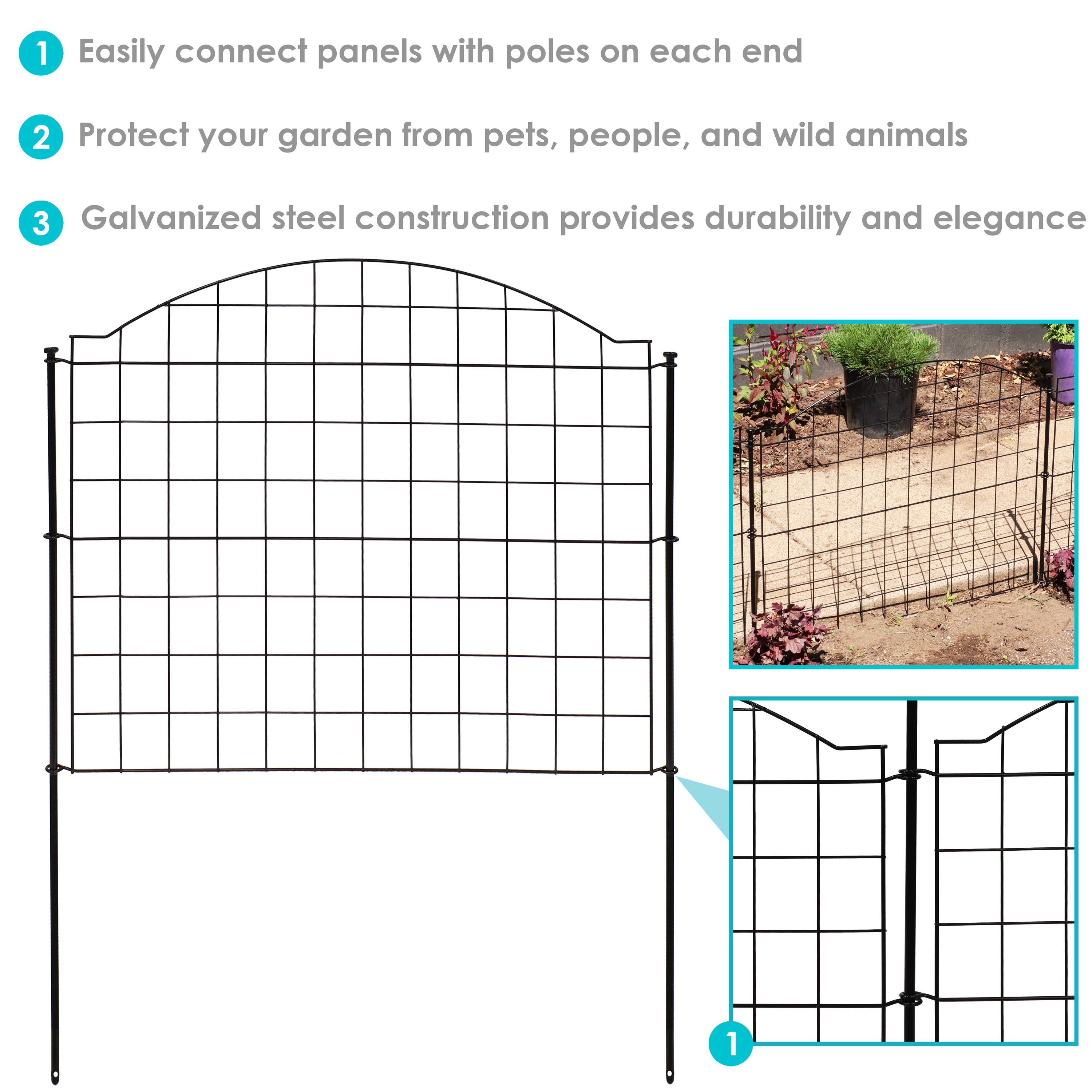 Sunnydaze 5-Piece Arched Grid Steel Decorative Garden Fence Panels - 12.5' Overall Length - Rust-Resistant Outdoor Fencing for Yard, Flower Beds, and Landscape Borders