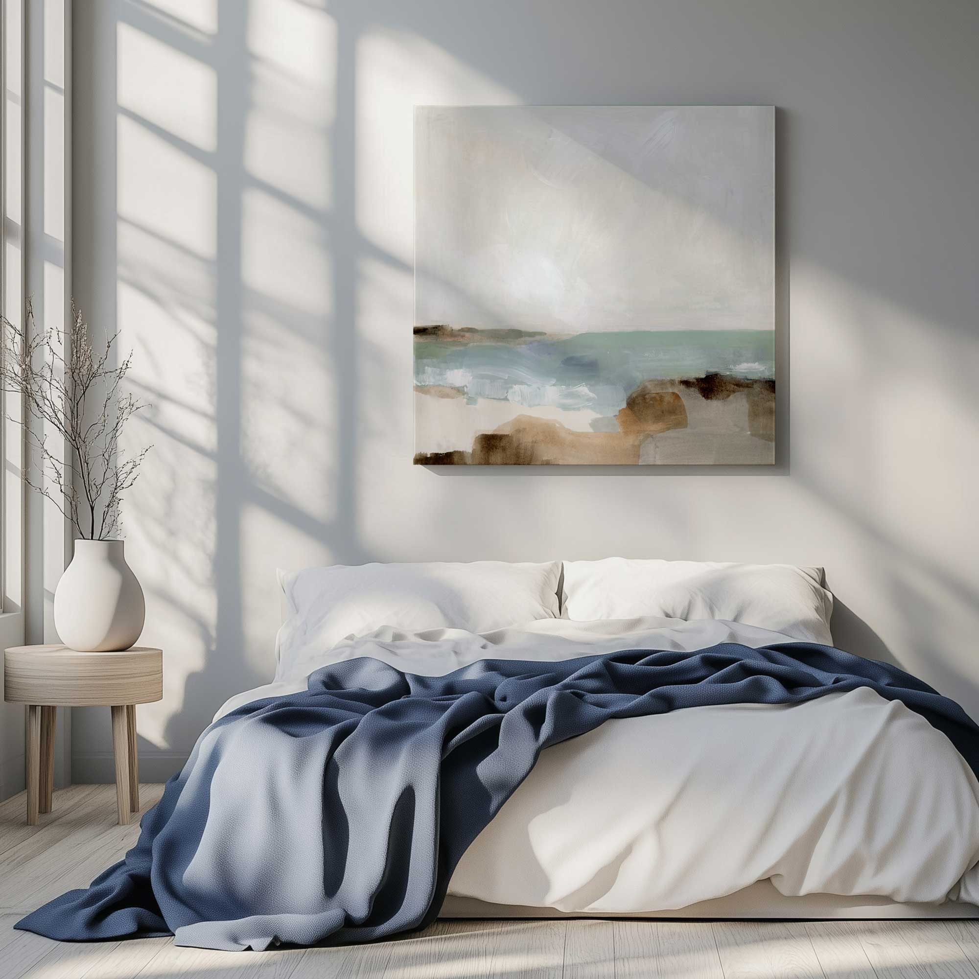 Gentle Tides and Sky Canvas Wall Art Print - Ocean Beach Landscape Painting for Living Room, Bedroom & Office Decor