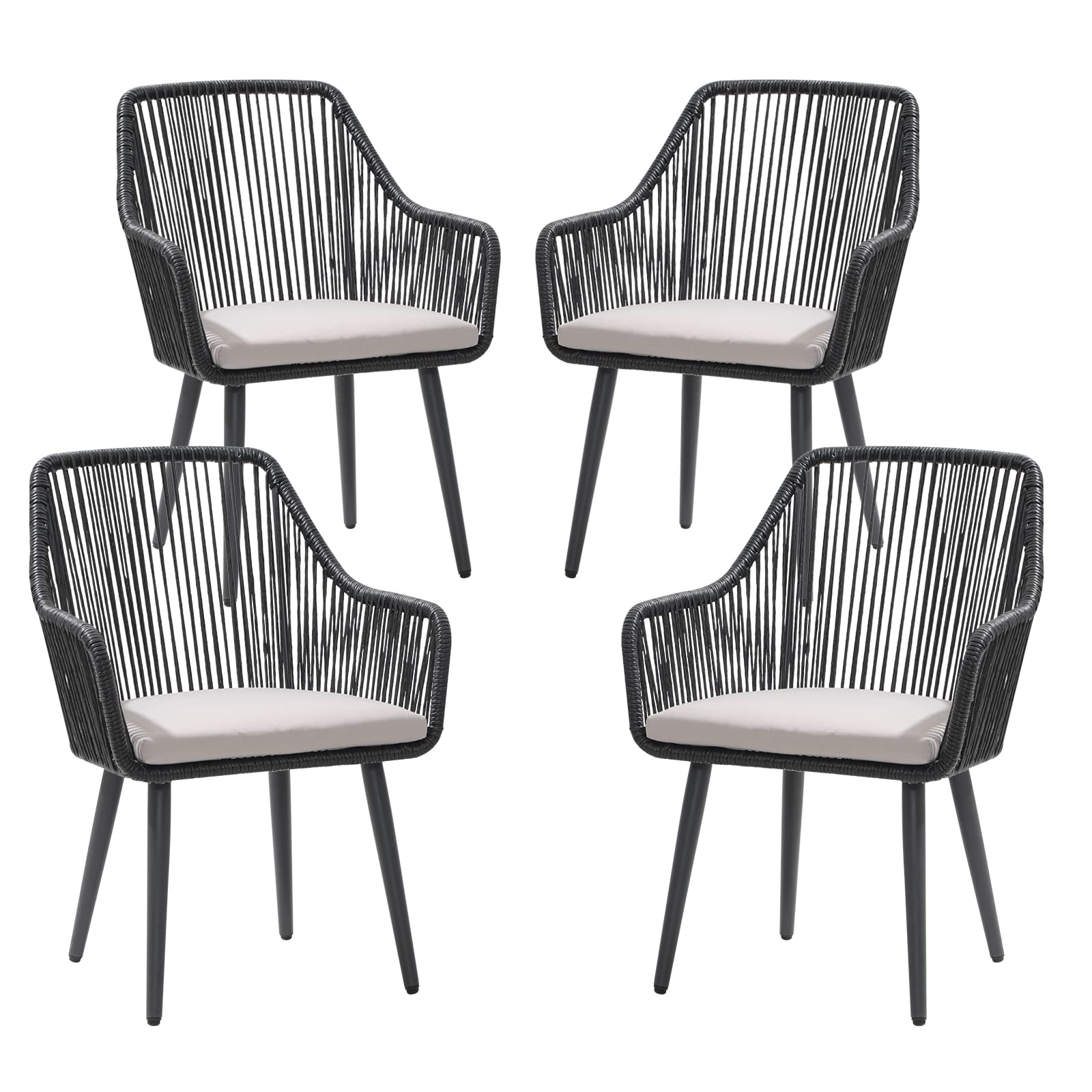 **4-Piece All-Weather Woven Rattan Patio Dining Chairs Set – Outdoor Wicker Chairs with Armrests for Balcony, Poolside, Backyard & Indoor Use (Black)**    *Perfect for alfresco dining, garden parties, or relaxing by the pool.*