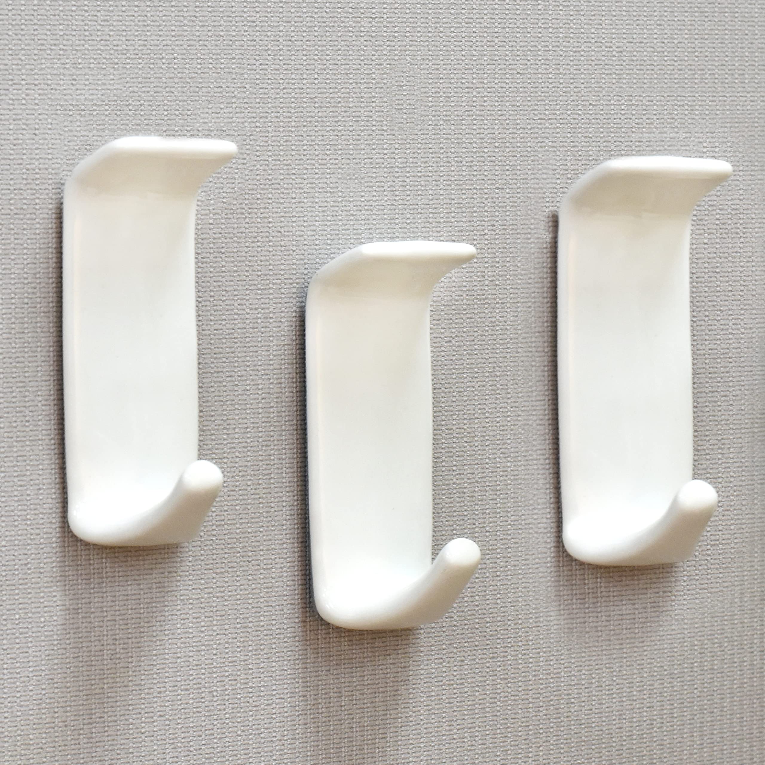 Strong Adhesive Wall Hooks - 3 Pack White Ceramic No Drill Sticky Hooks for Coats, Towels & Decor - Damage-Free Bathroom, Kitchen & Bedroom Organization Solution