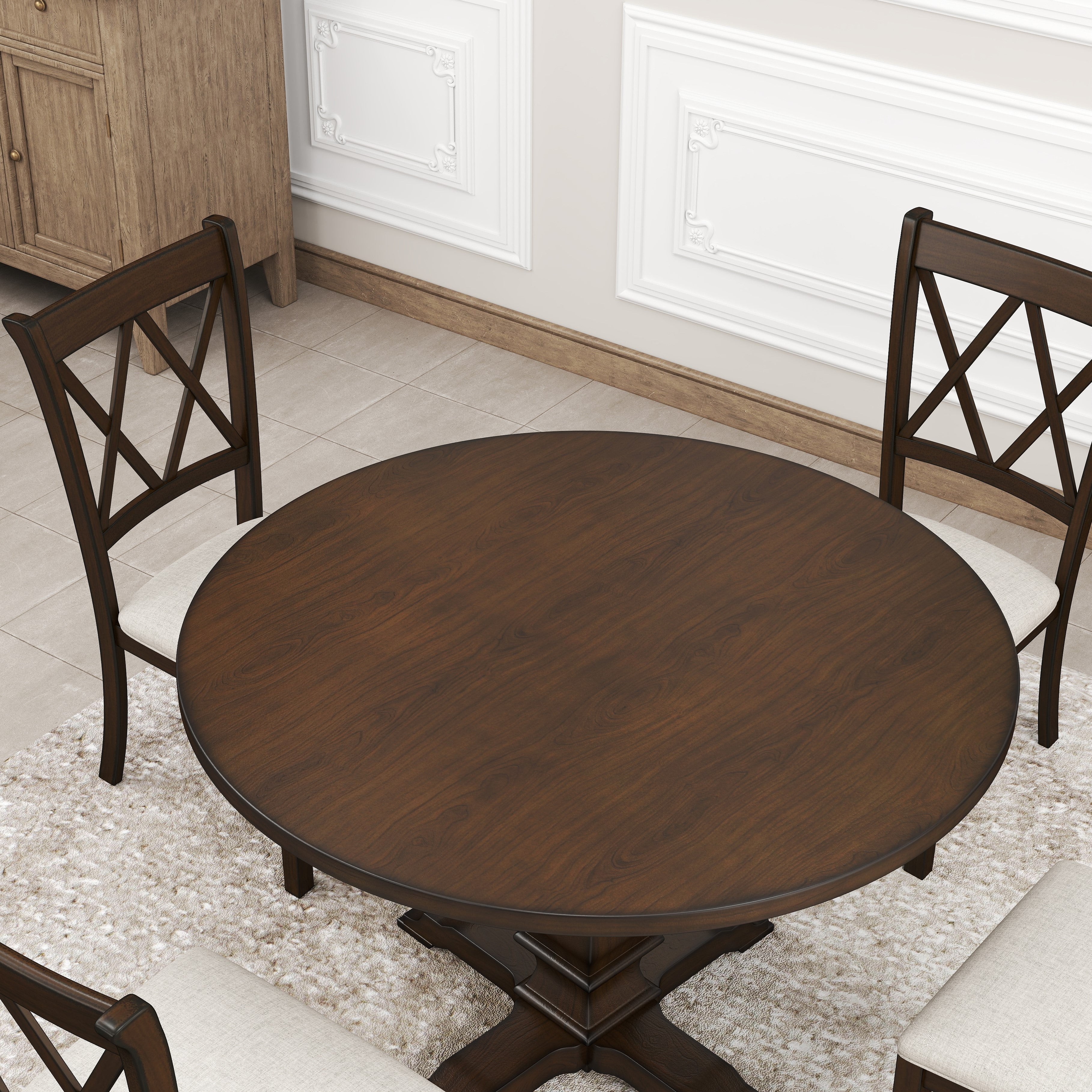 Roundhill Furniture Havre Solid Wood Pedestal Round Dining Table - 42 Inch Farmhouse Style for Kitchen, Dining Room & Small Spaces