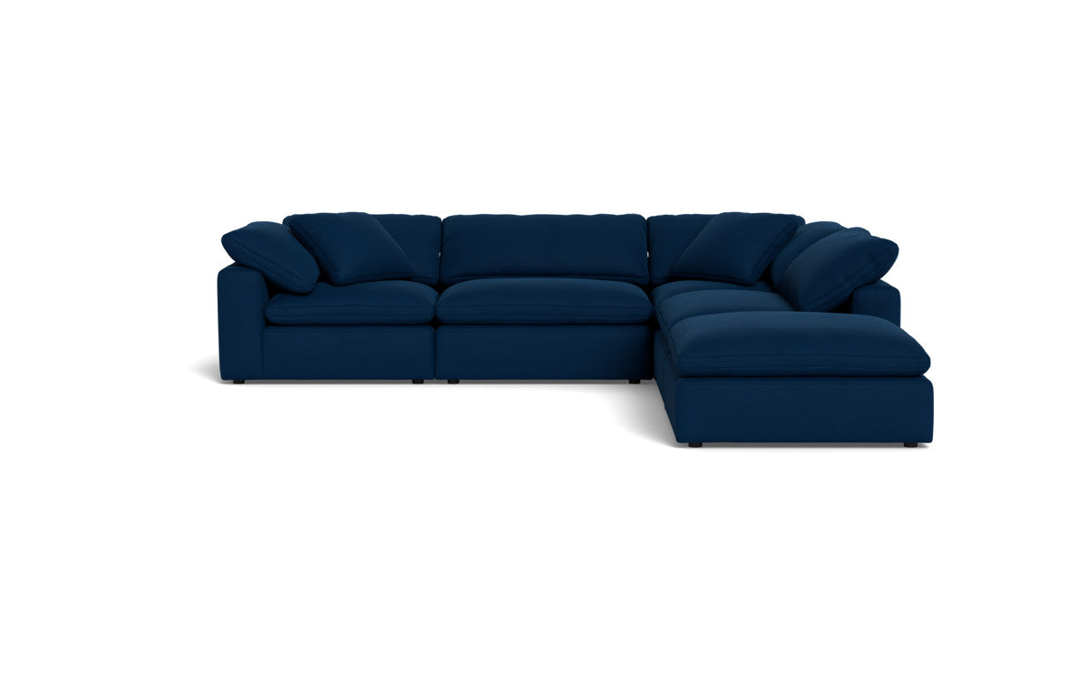Fluffy 4-Piece Sectional Sofa with Ottoman - Modern L-Shaped Couch Set for Living Room, Family Room & Apartment - Soft Fabric Upholstery, Comfortable Seating for Relaxing & Entertaining